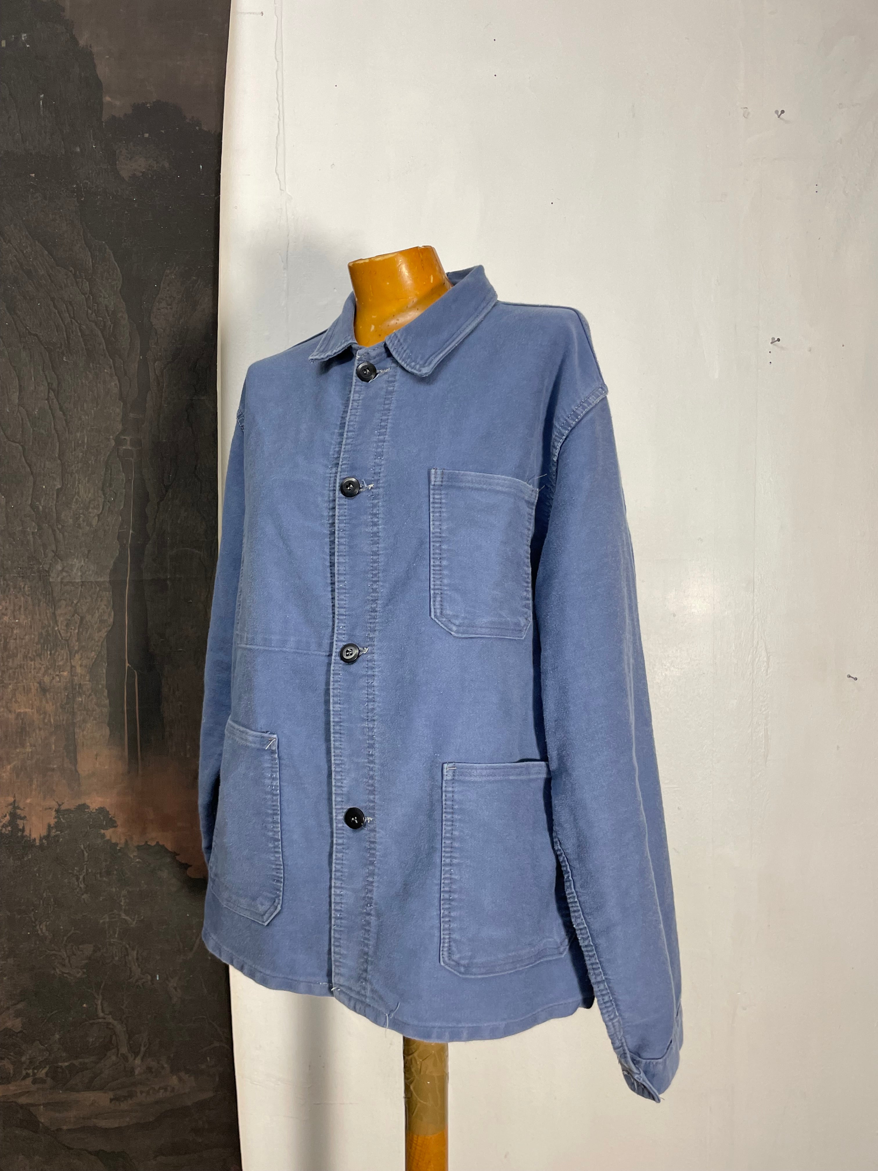 Vintage French 1960s Blue Moleskin Chore Jacket