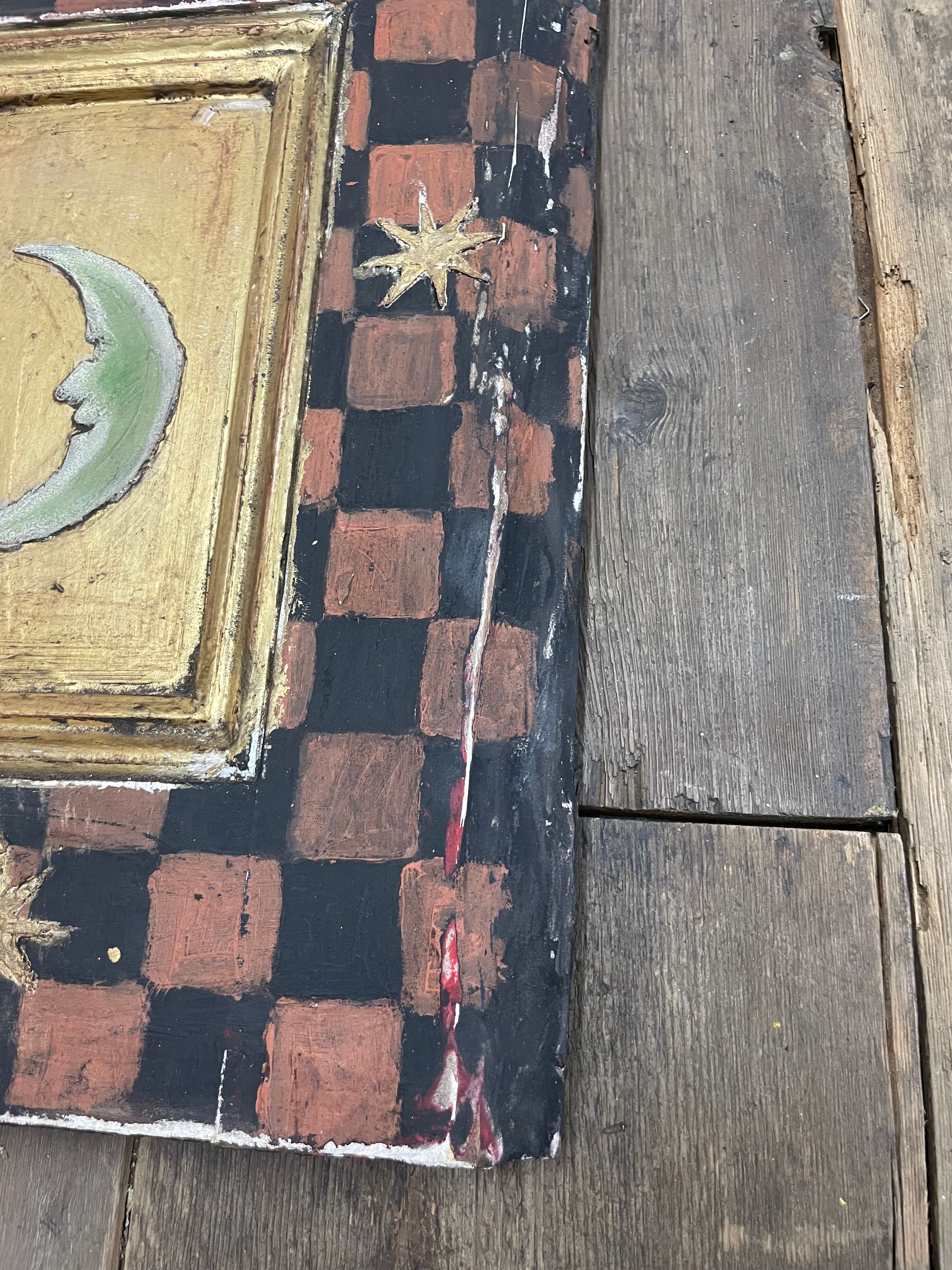 Vintage Reclaimed Pine Door Folk Art Wall Hanging