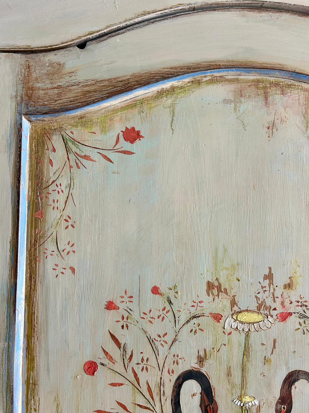 Vintage Painted Pine Folk Art Wardrobe