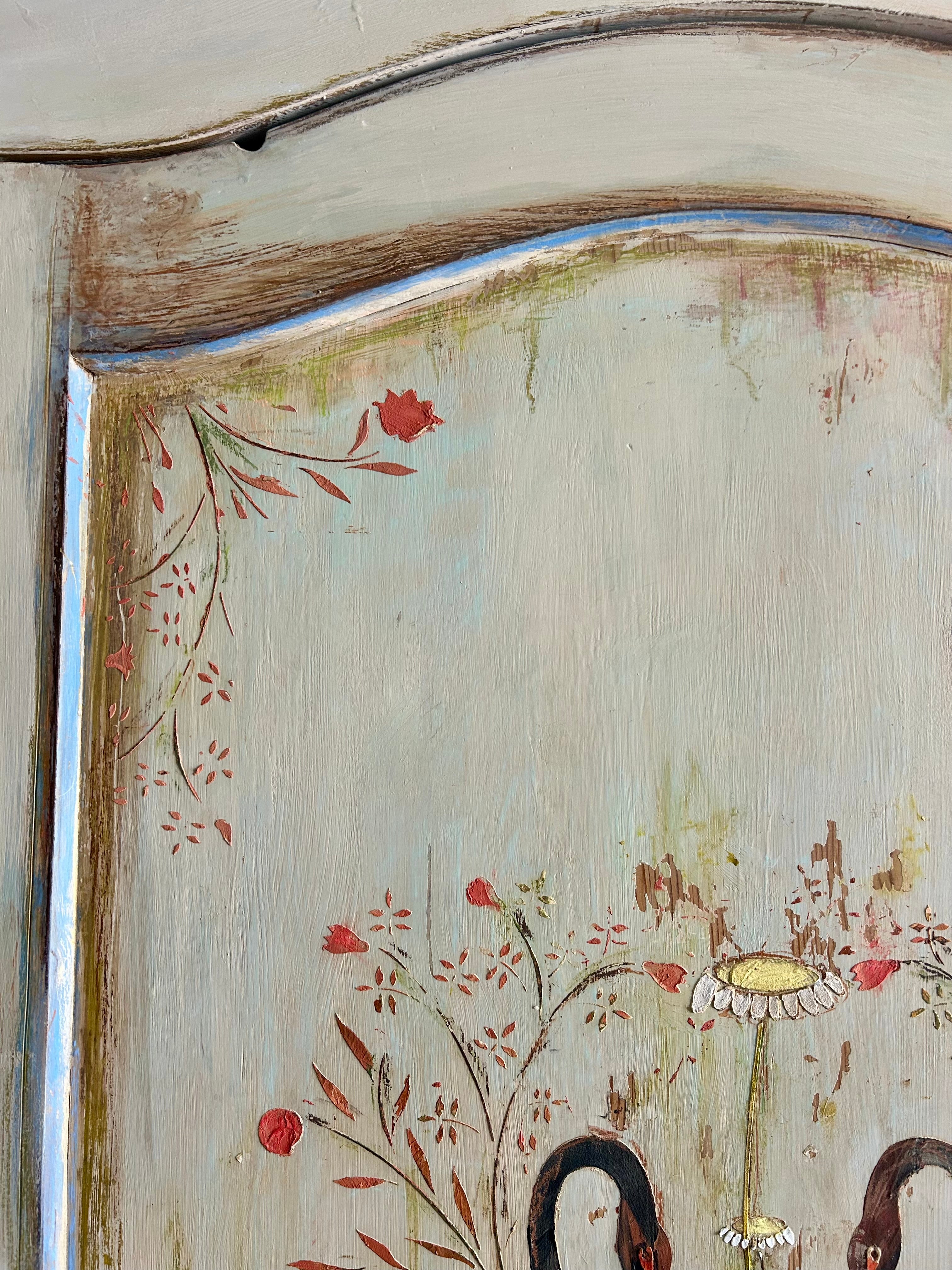 Vintage Painted Pine Folk Art Wardrobe