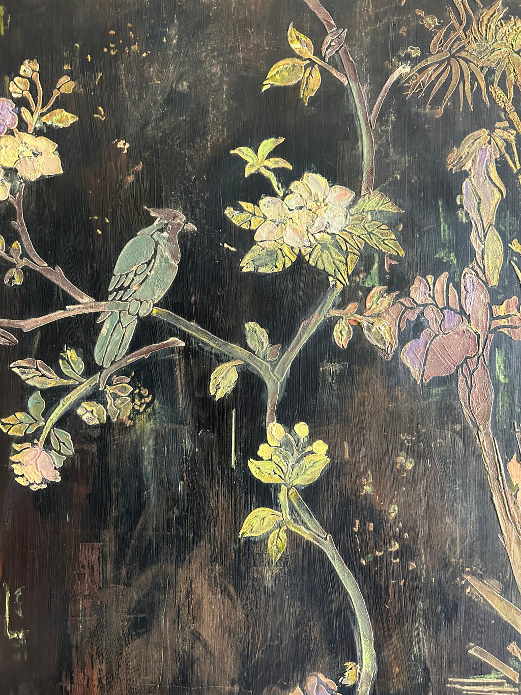 Vintage Painted Pine Armoire with Chinoiserie Panels