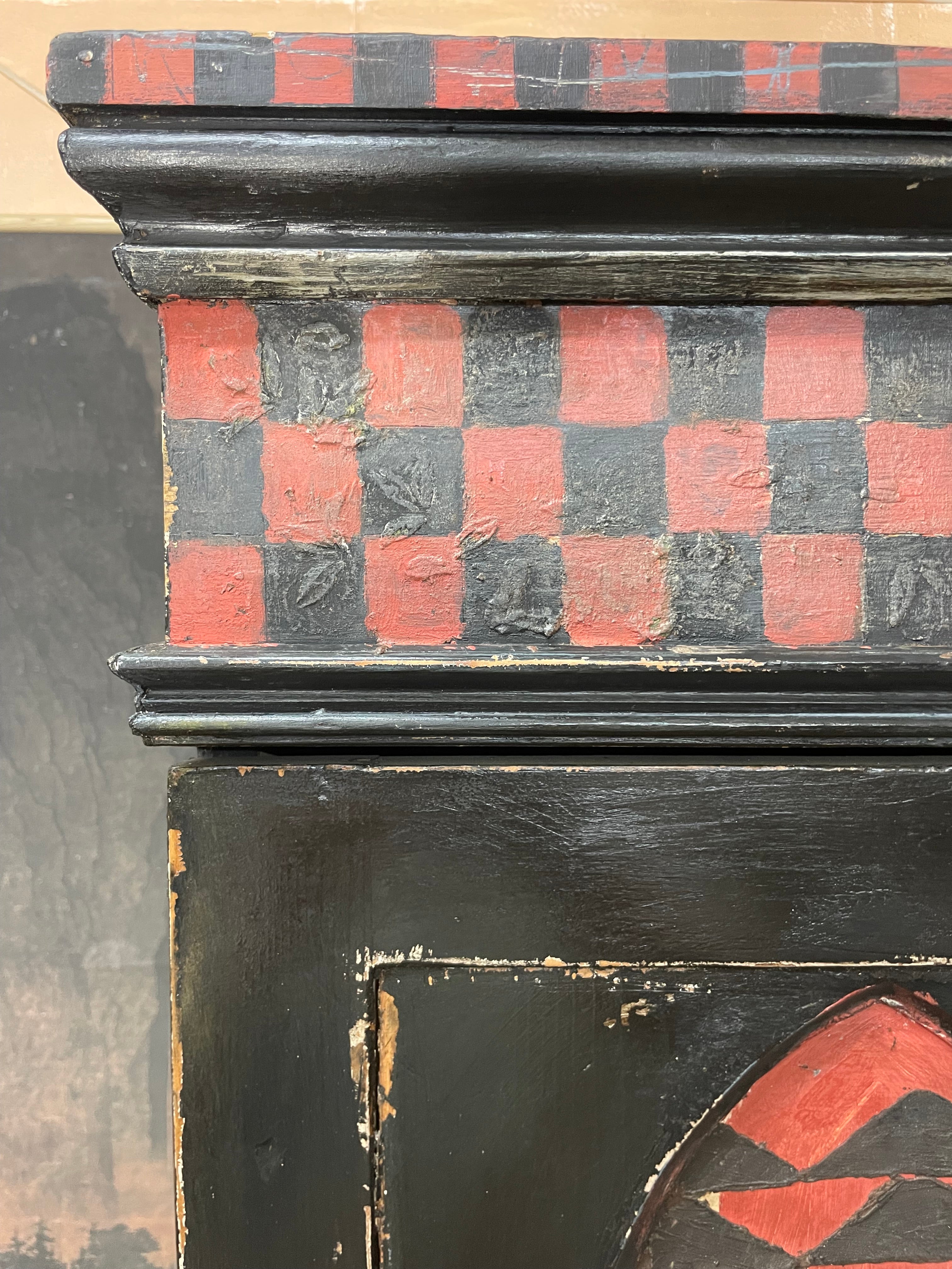 Vintage Painted Pine Folk Art Cupboard