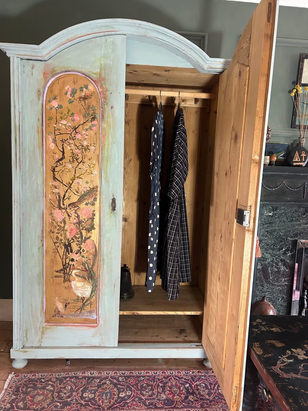 Antique Painted Wardrobe with Chinoiserie Panels
