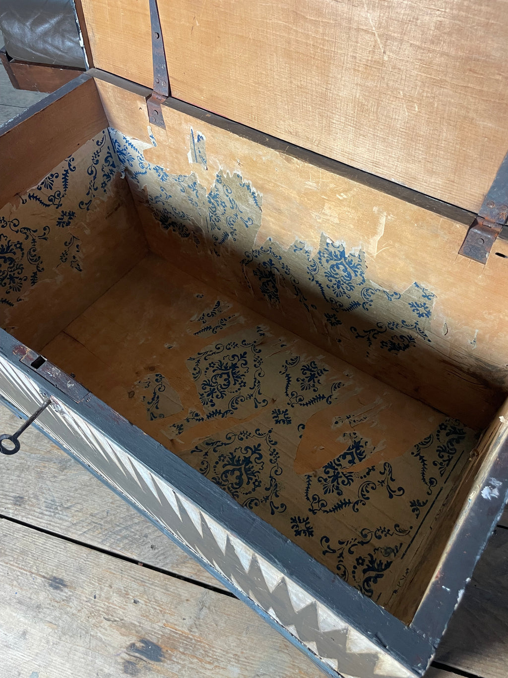 Vintage Pine Folk Art Blanket Storage Box