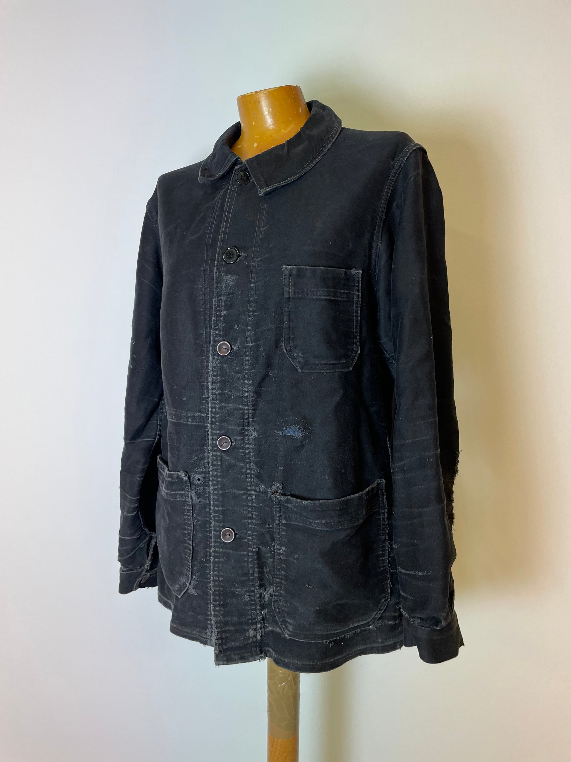 Vintage French Black Moleskin Chore Jacket