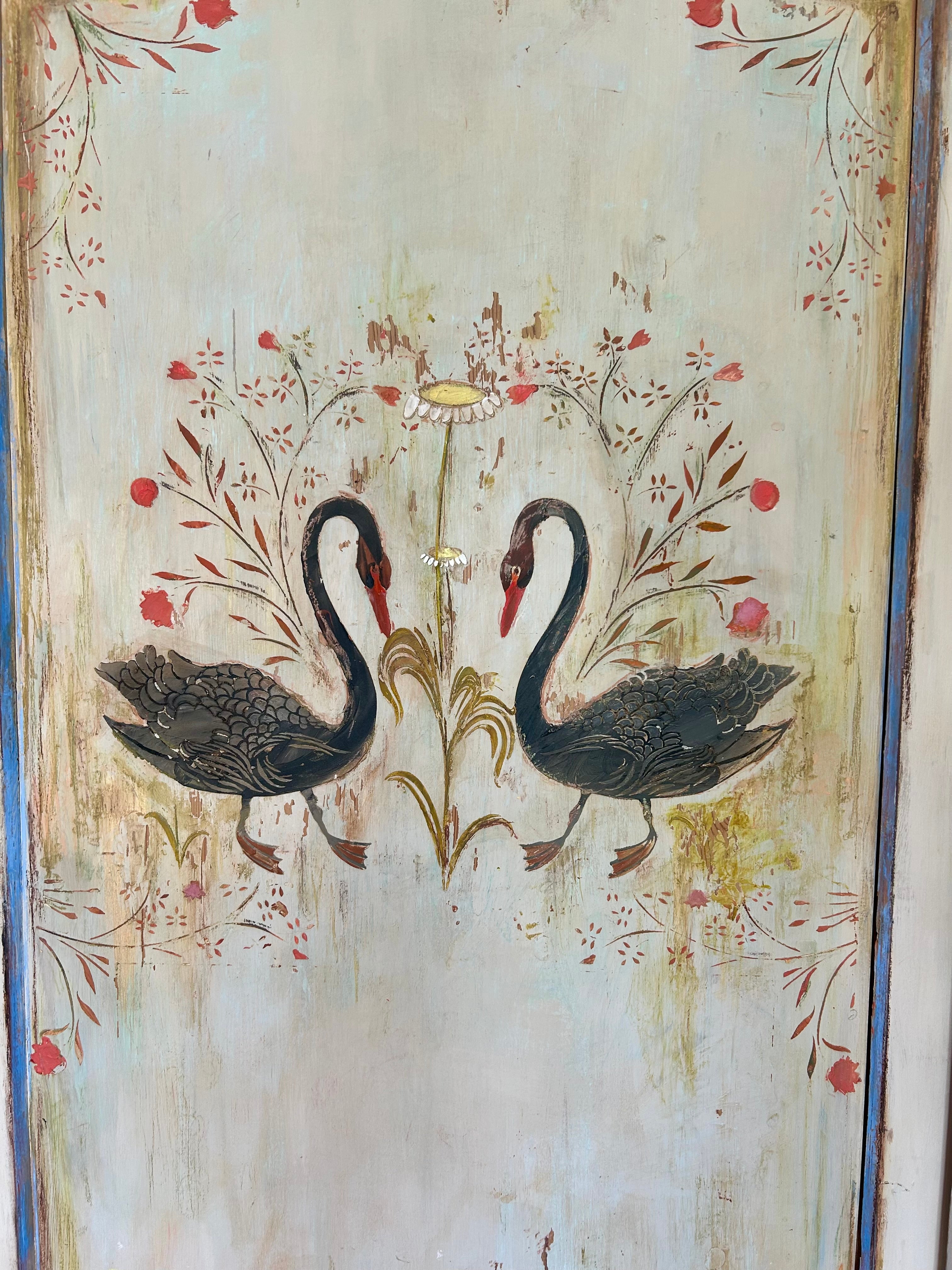 Vintage Painted Pine Folk Art Wardrobe