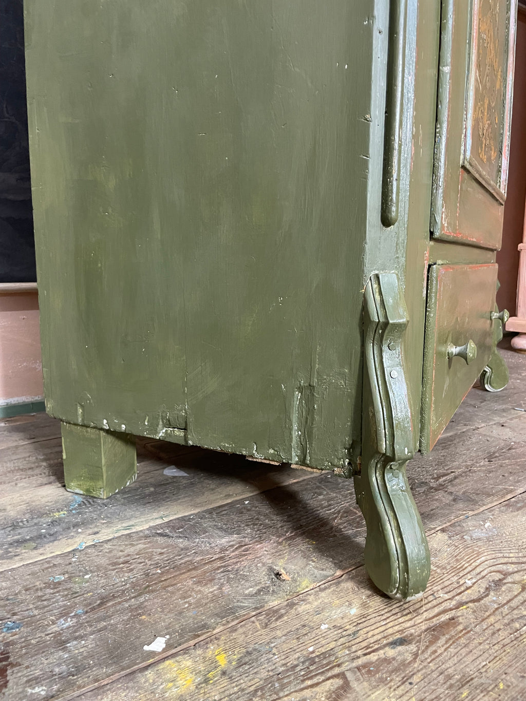 Vintage Painted Pine Wardrobe with Inlaid Boiserie Panel
