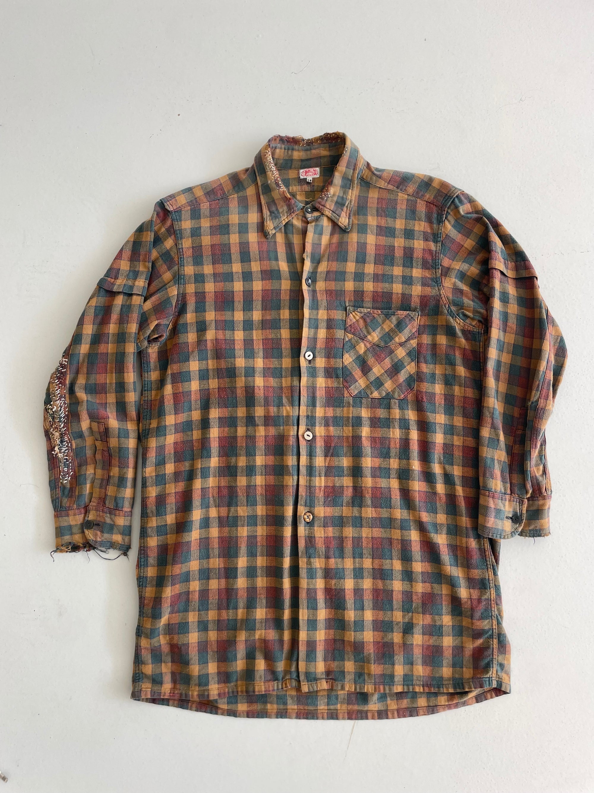 Vintage French Plaid Darned Shirt