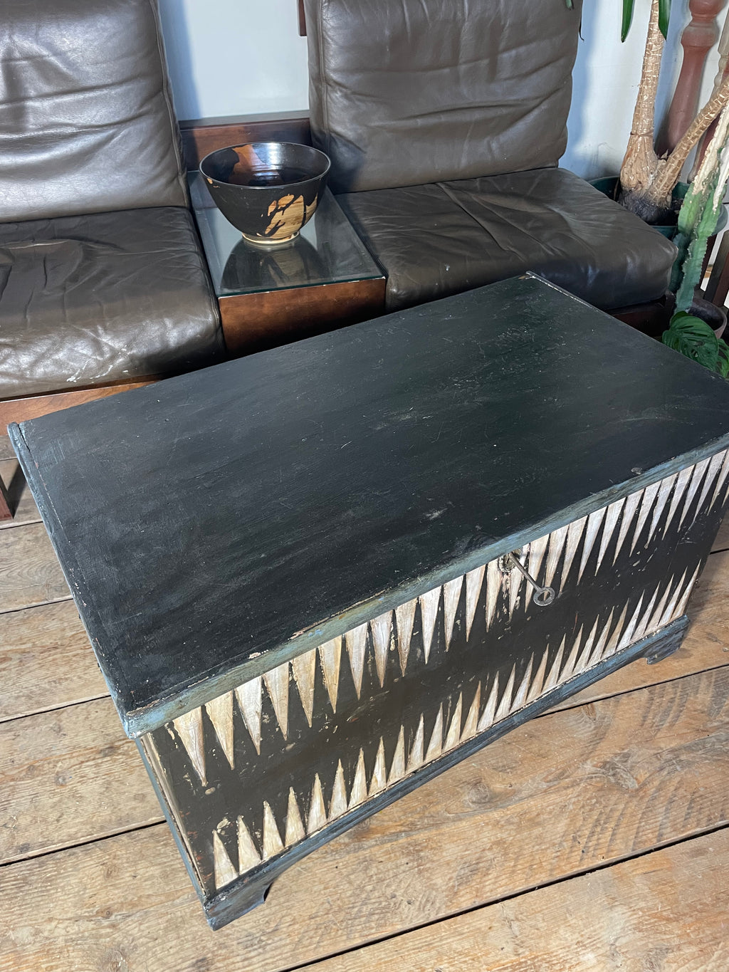 Vintage Pine Folk Art Blanket Storage Box