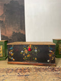 Vintage Painted Pine Blanket Box with Bird Chinoiserie