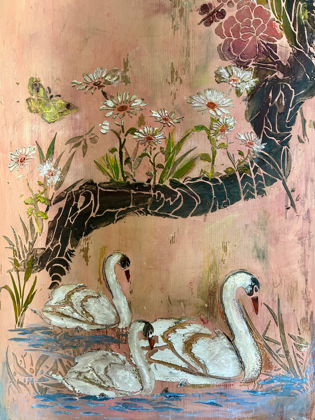 Vintage Painted French Wardrobe with Chinoiserie Panels