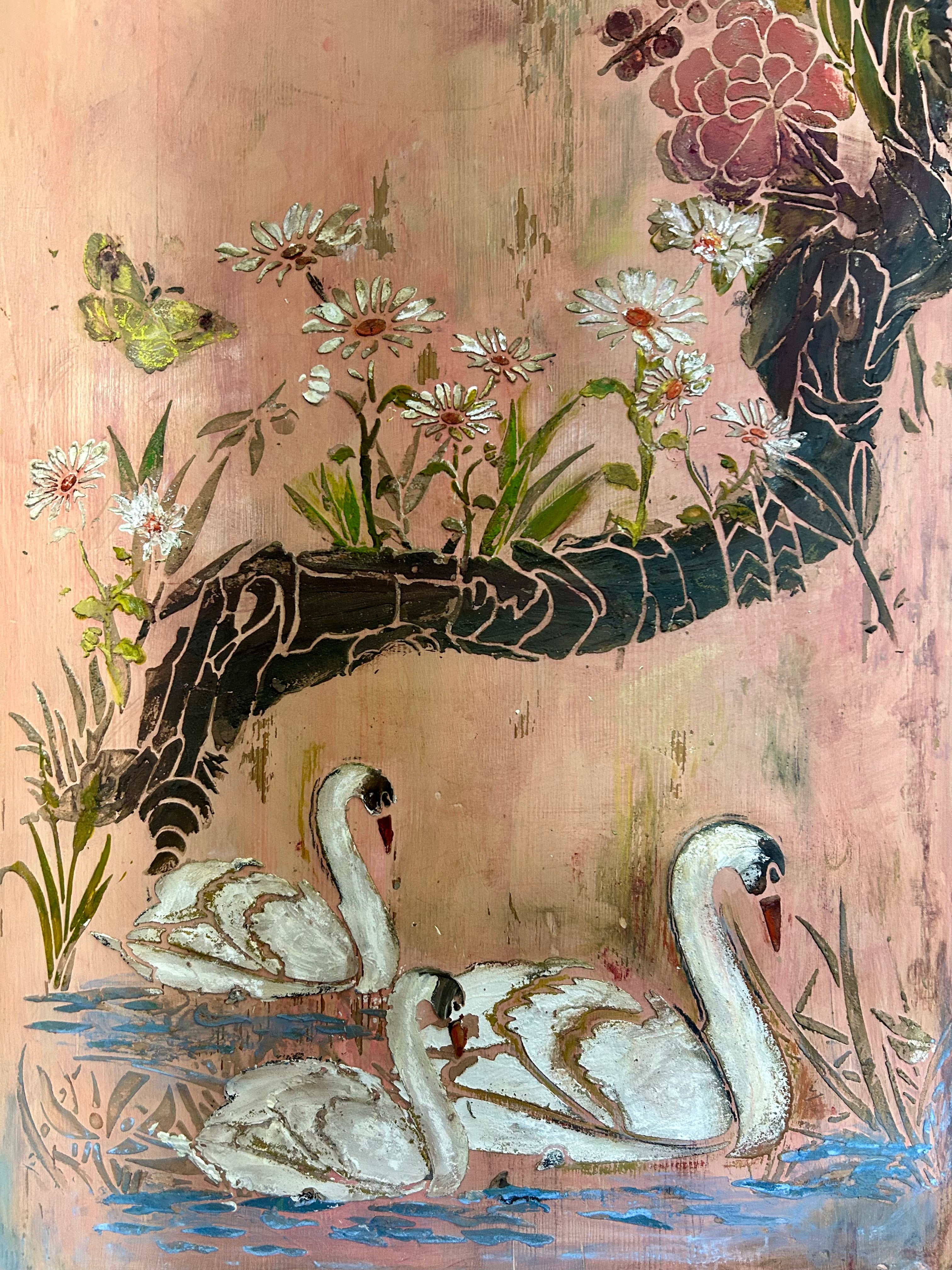 Vintage Painted French Wardrobe with Chinoiserie Panels
