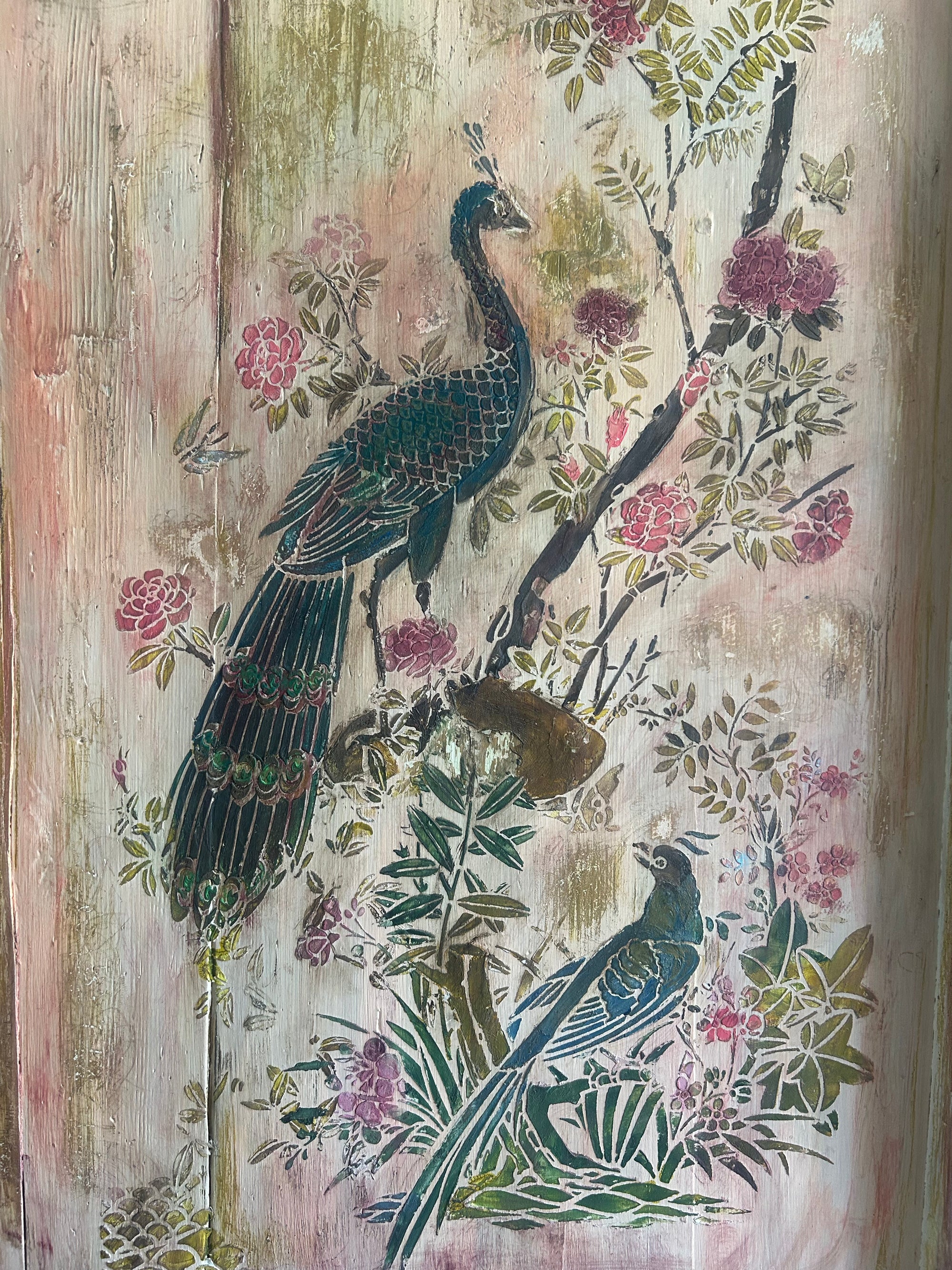 Vintage French Linen Press /Wardrobe with Inlaid Chinoiserie