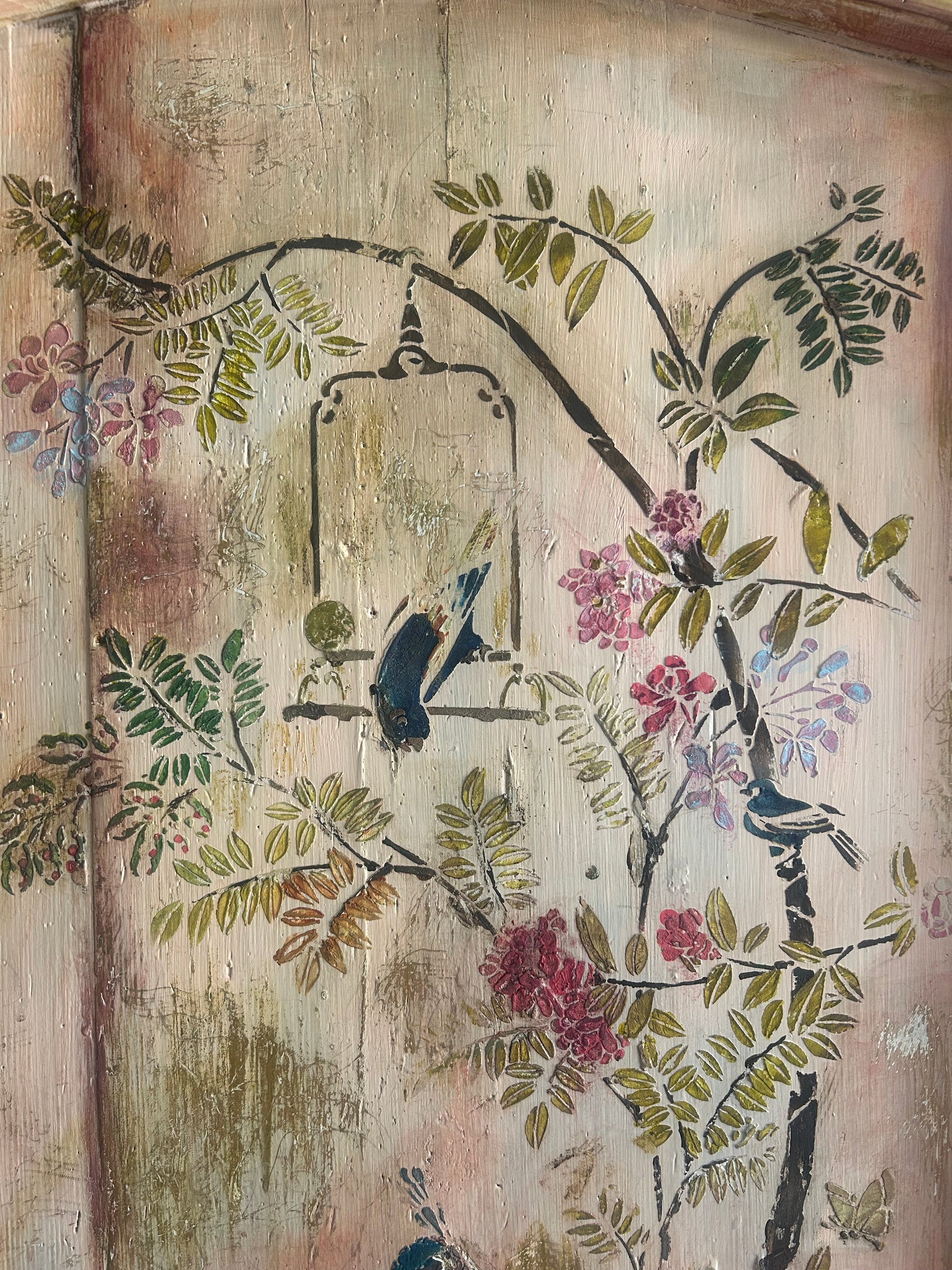 Vintage French Linen Press /Wardrobe with Inlaid Chinoiserie
