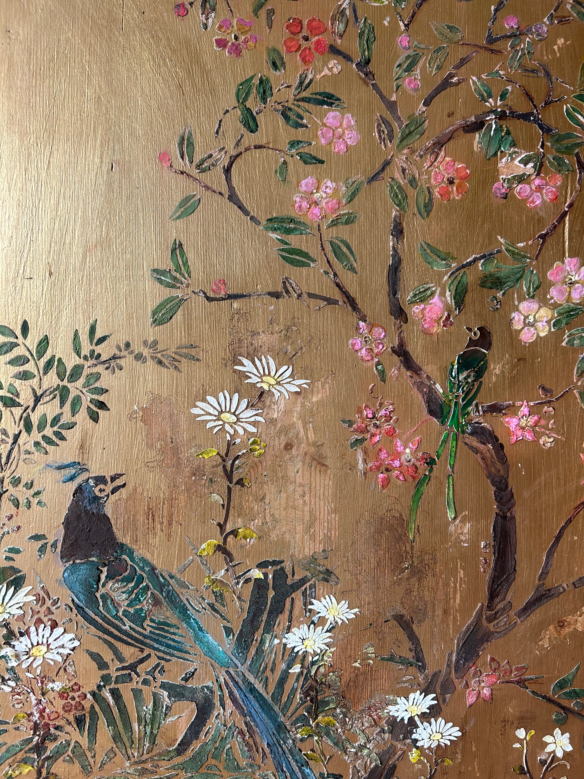 Vintage Painted Pine Armoire/Linen Press with Inlaid Chinoiserie
