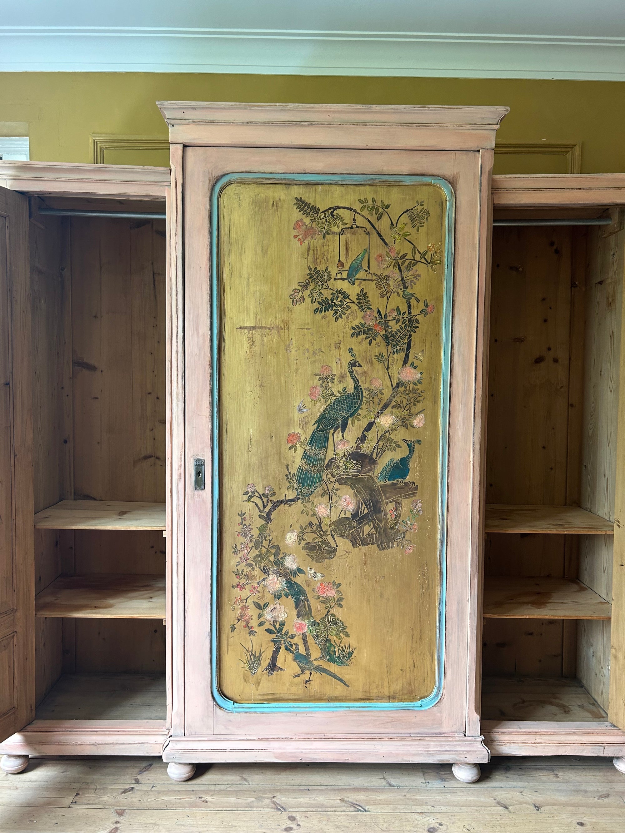 Vintage Painted Pine Triple Wardrobe