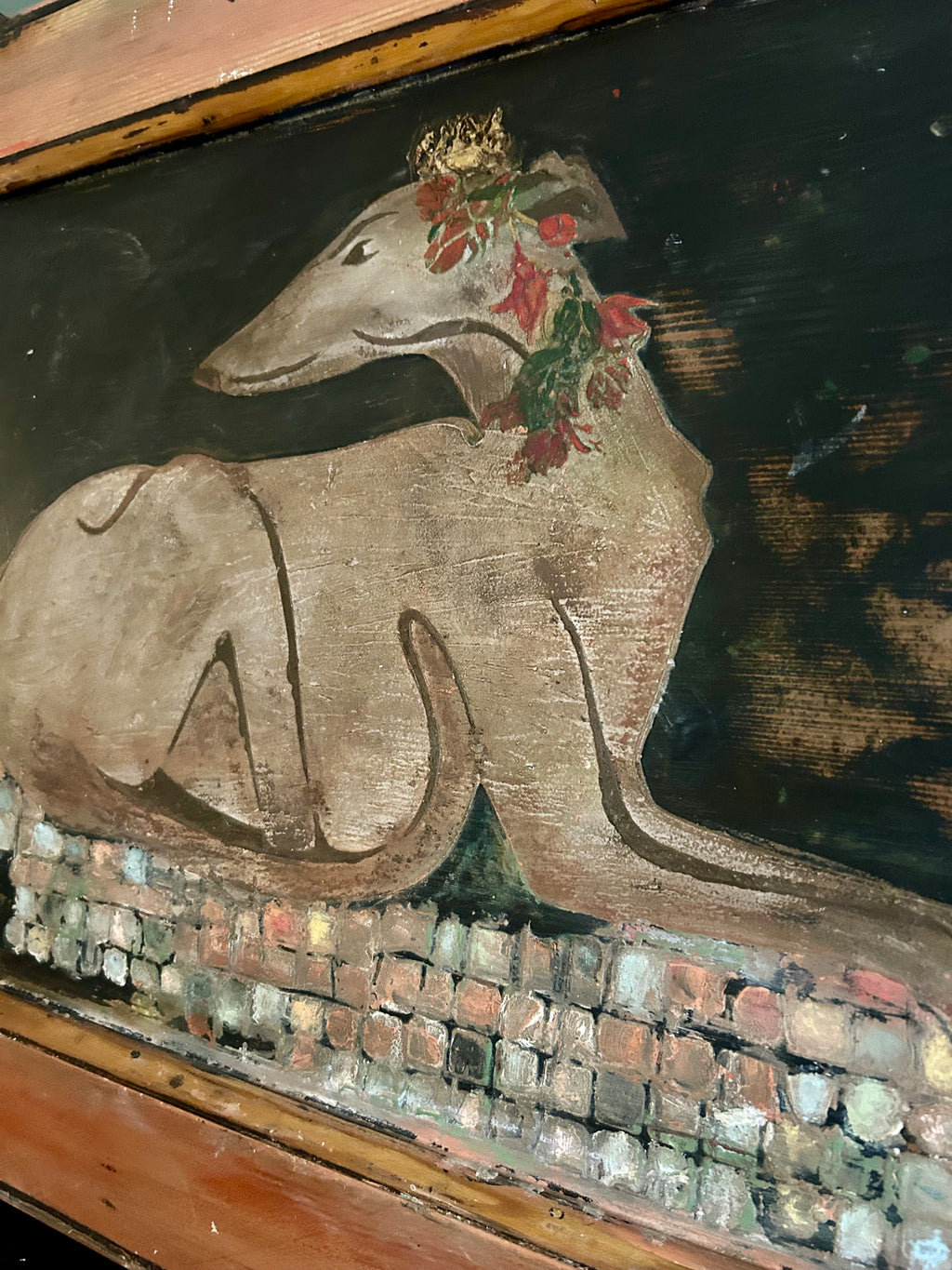 Reclaimed Door Wallhanging with Hound