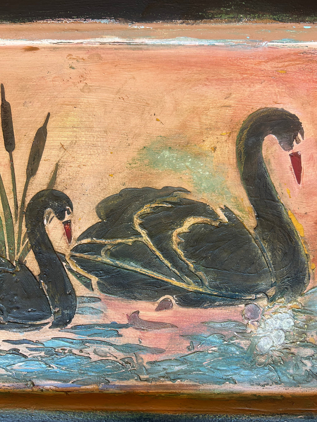 Reclaimed Door Wallhanging with Black Swan Chinoiserie