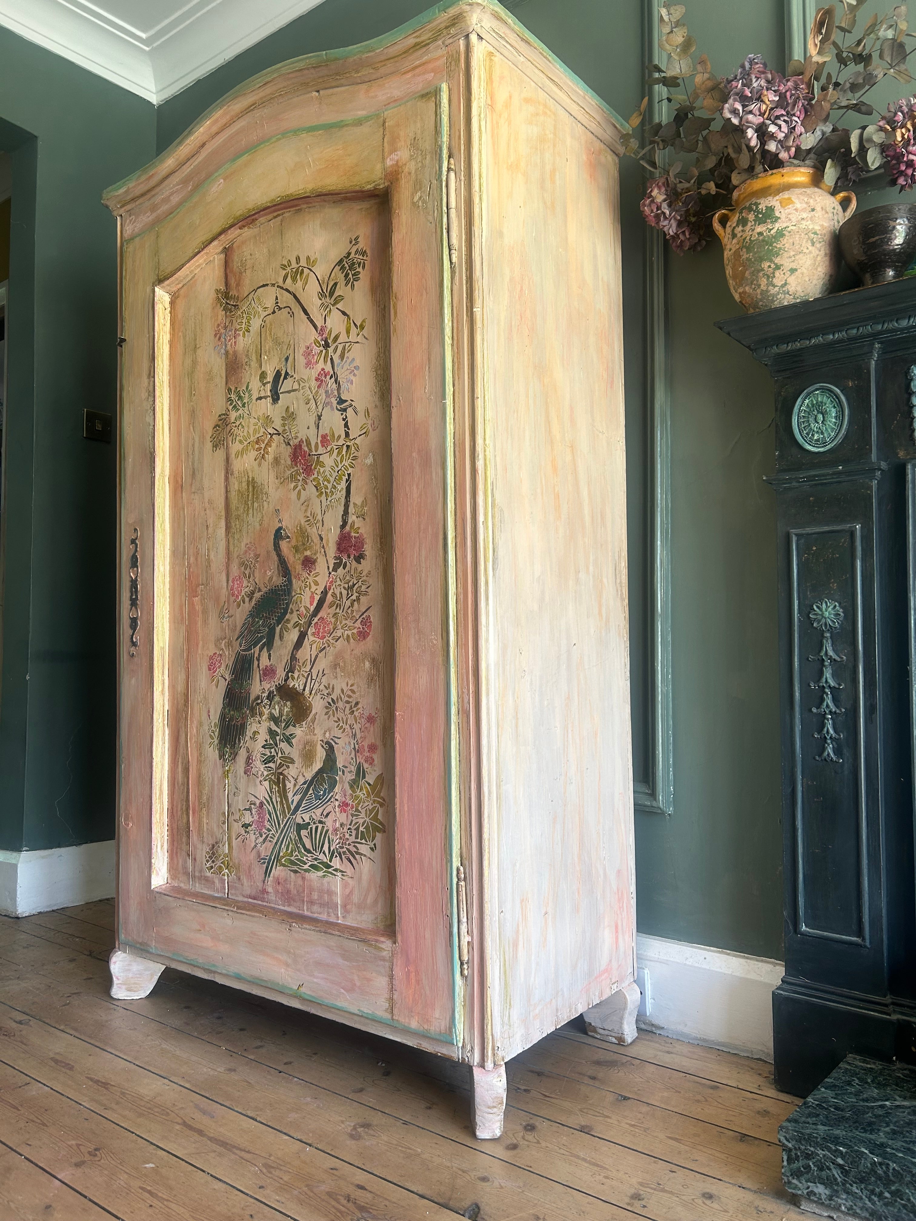 Vintage French Linen Press /Wardrobe with Inlaid Chinoiserie