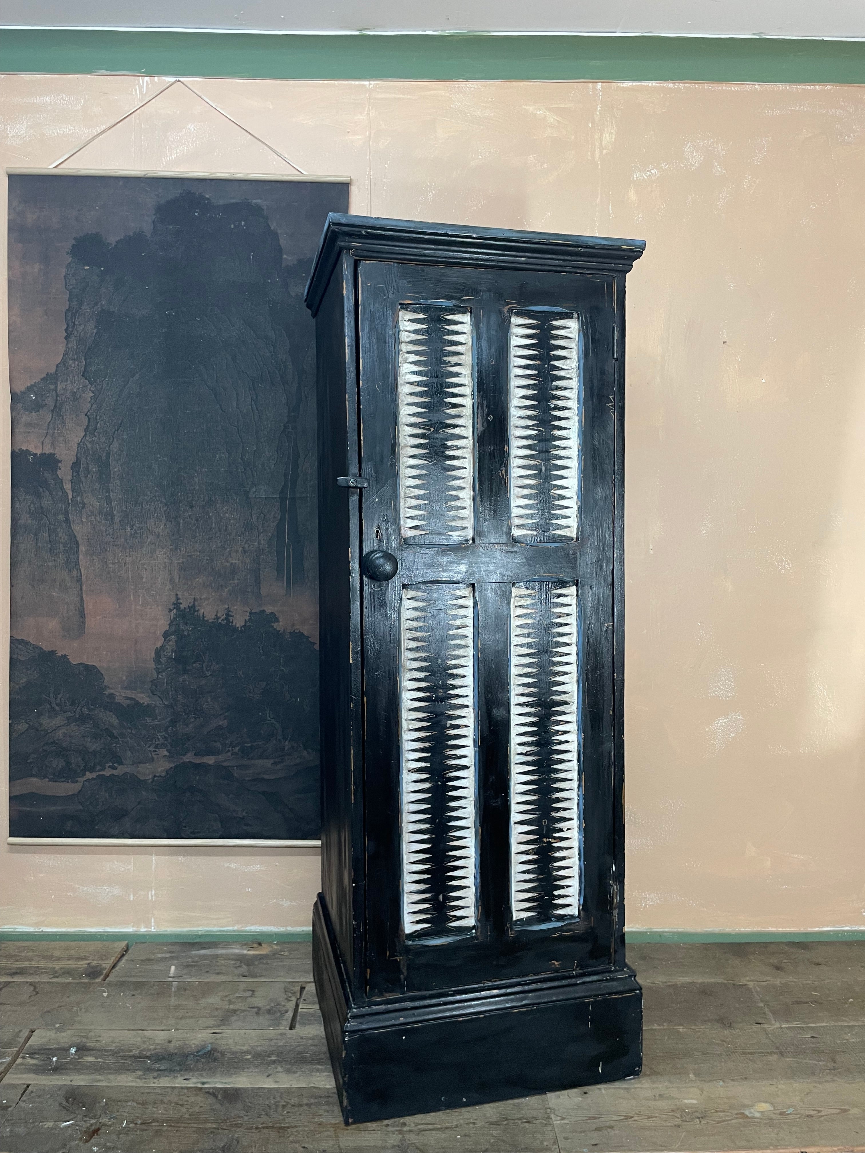 Antique Painted Pine Folk Art Cupboard