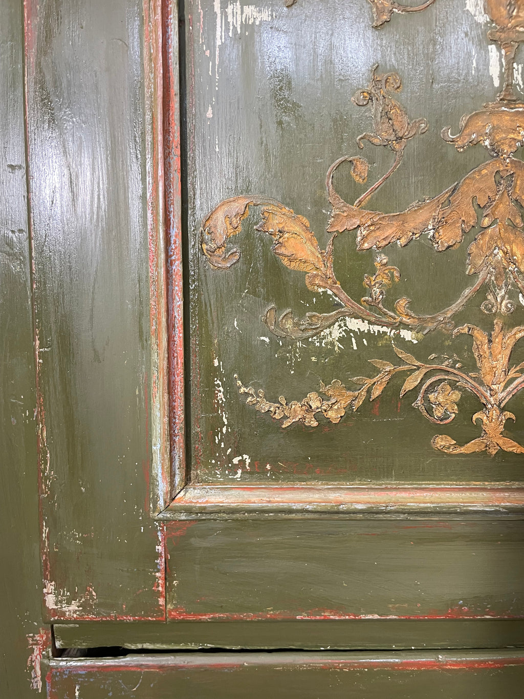 Vintage Painted Pine Wardrobe with Inlaid Boiserie Panel