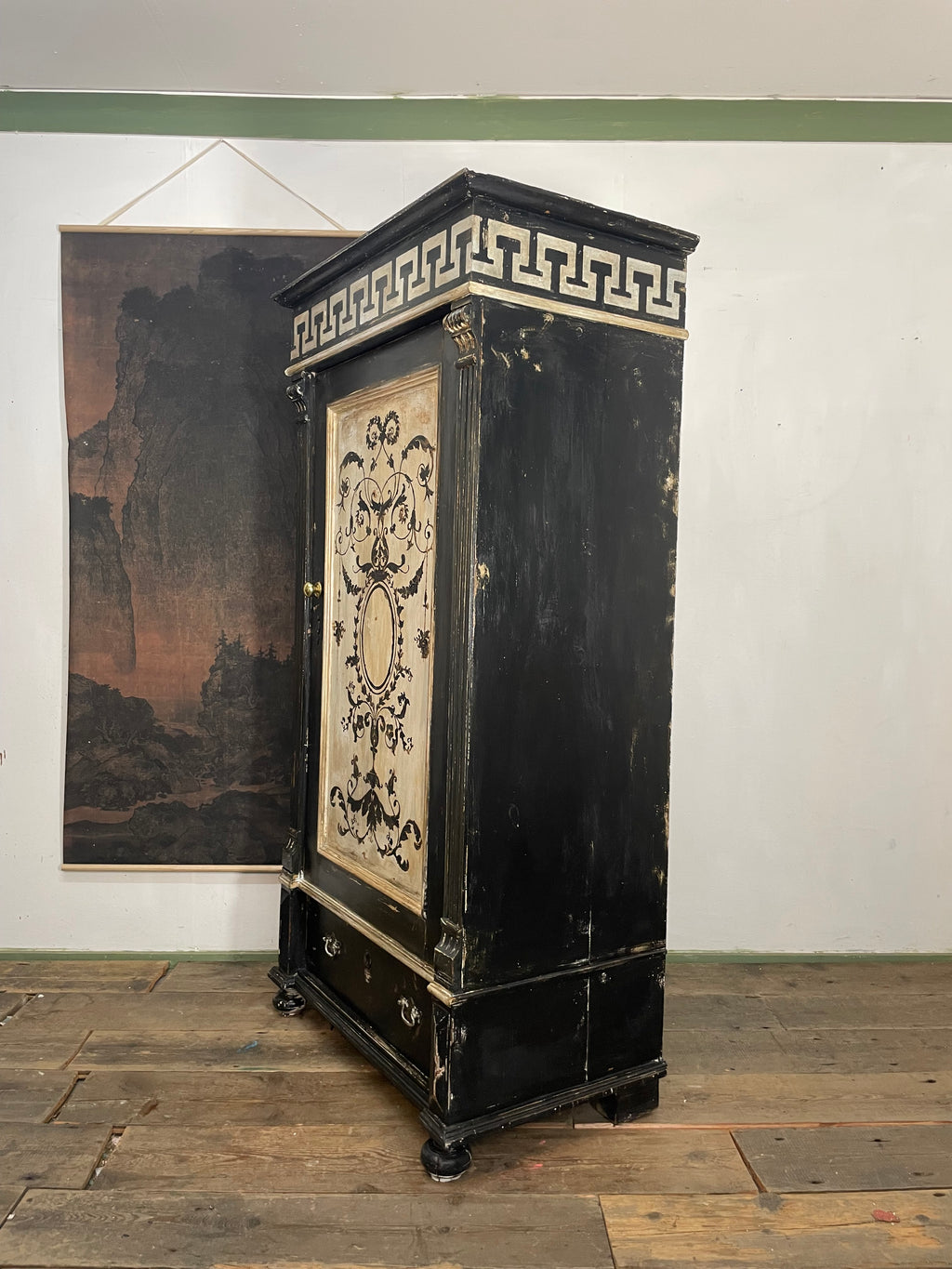 Vintage Painted Pine Wardrobe with Versailles Panel