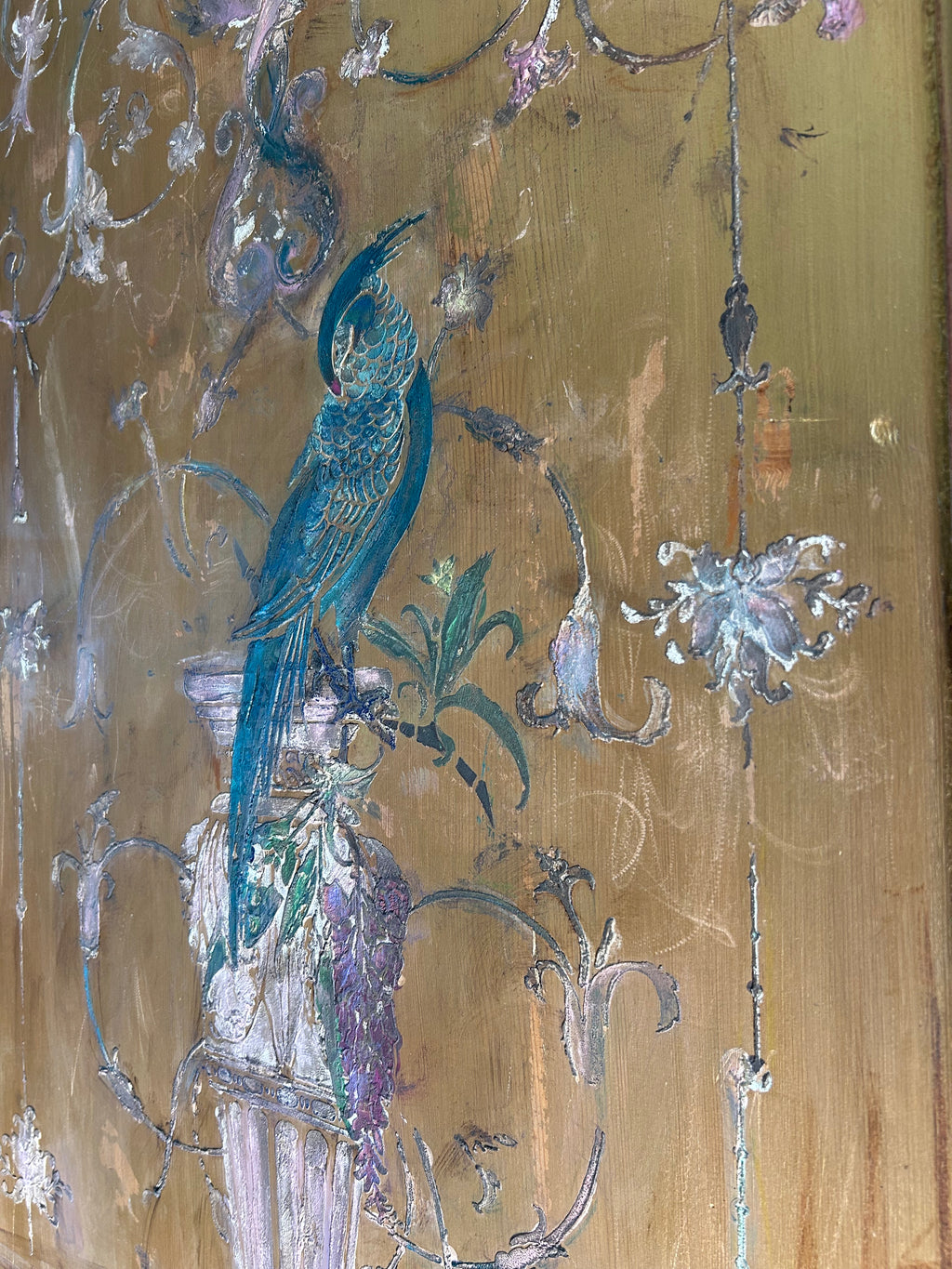 Vintage Painted Hall Cupboard/ Armoire with Chinoiserie Panel