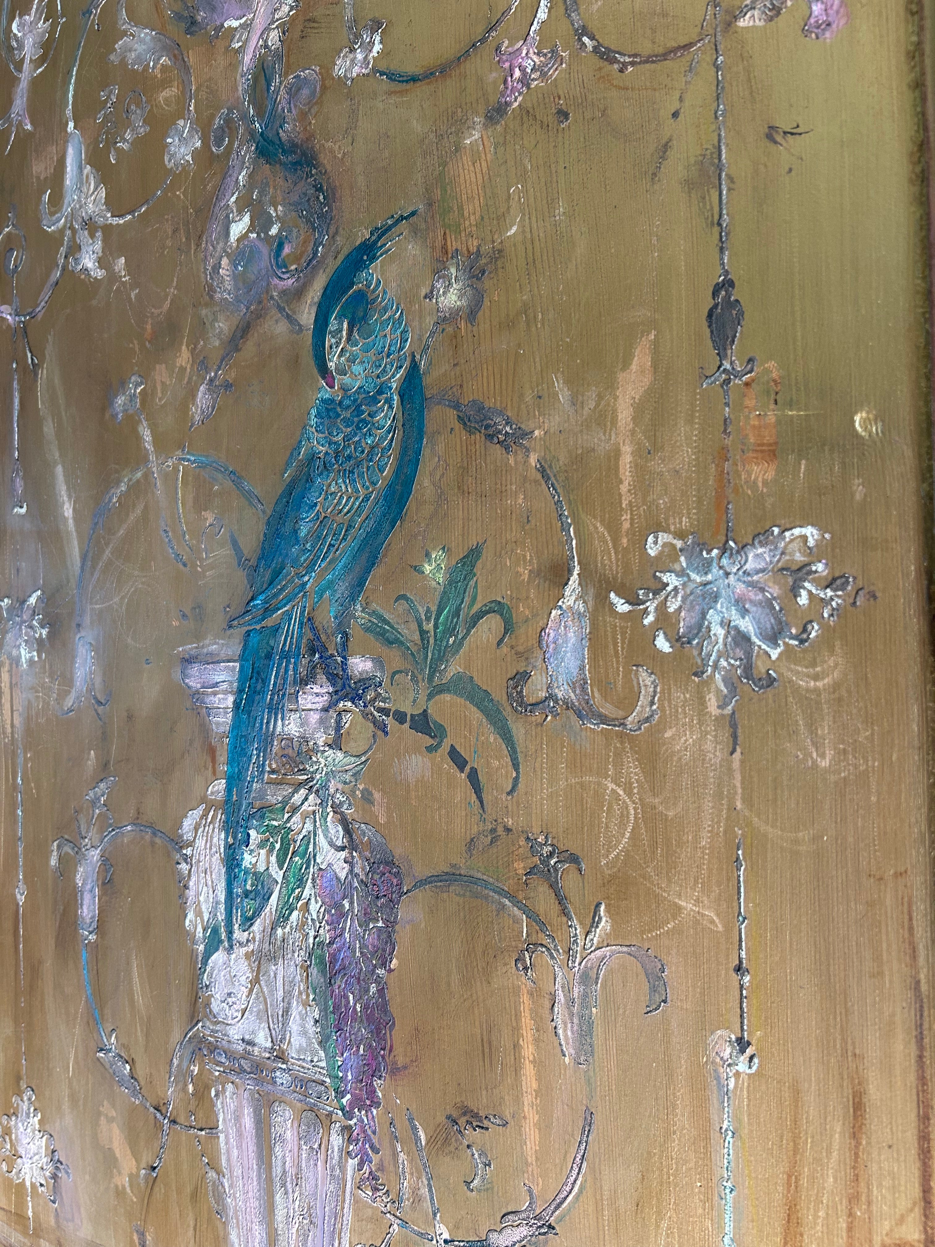 Vintage Painted Hall Cupboard/ Armoire with Chinoiserie Panel