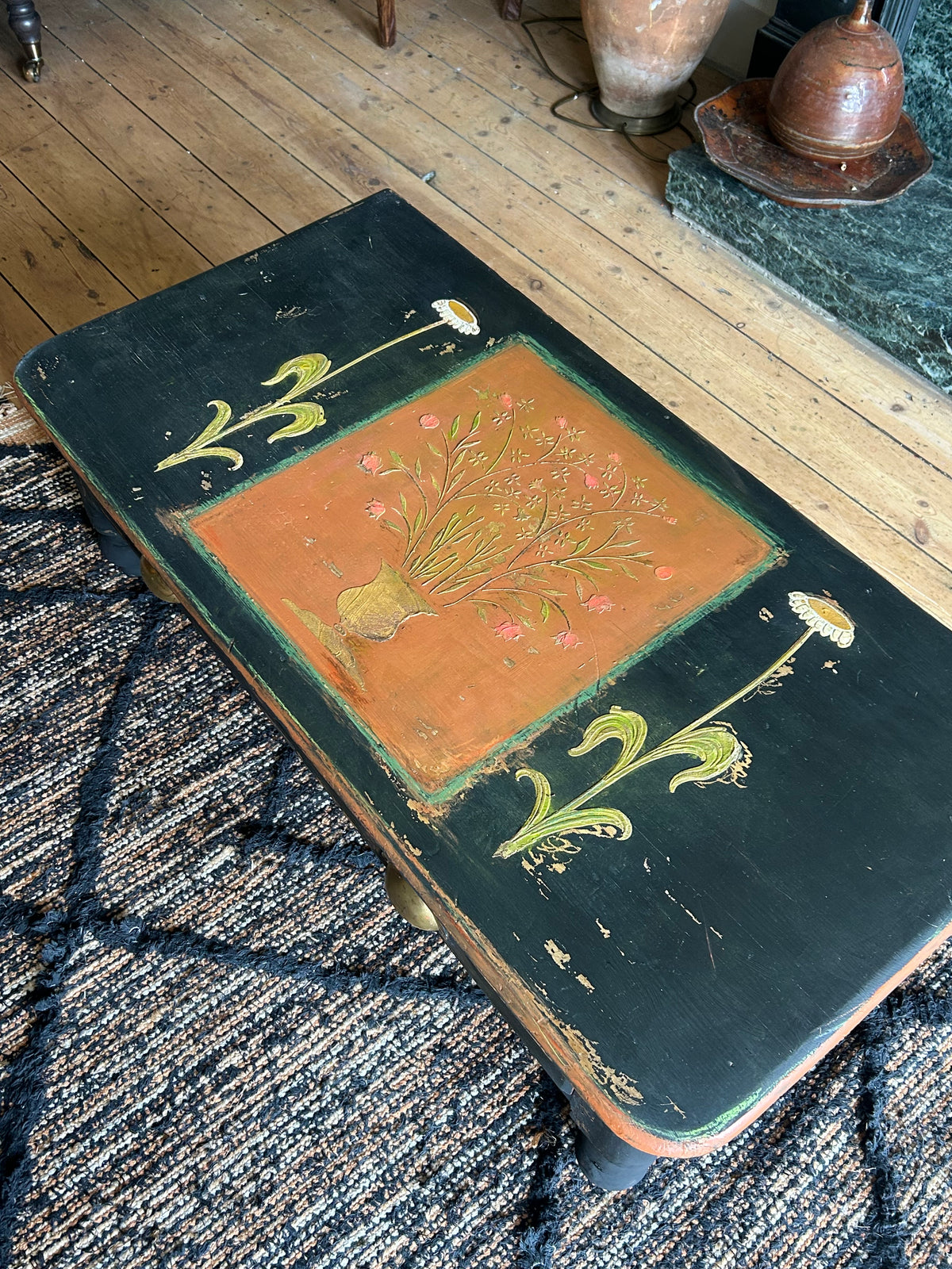 Vintage Folk Art Painted Coffee Table