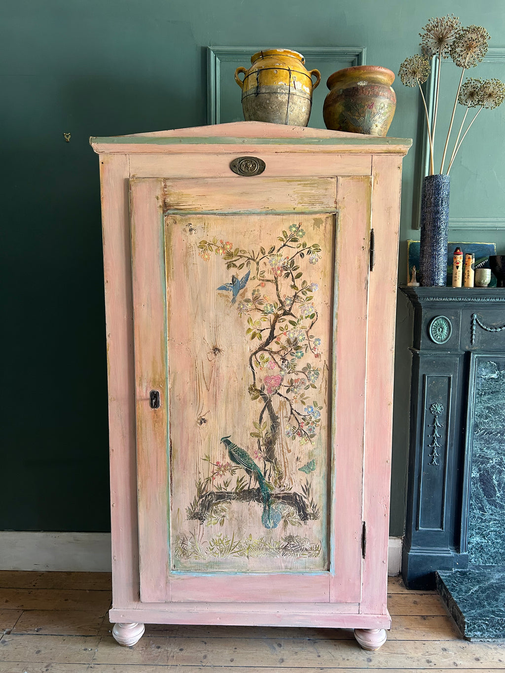 Vintage French Armoire with Chinoiserie Panel