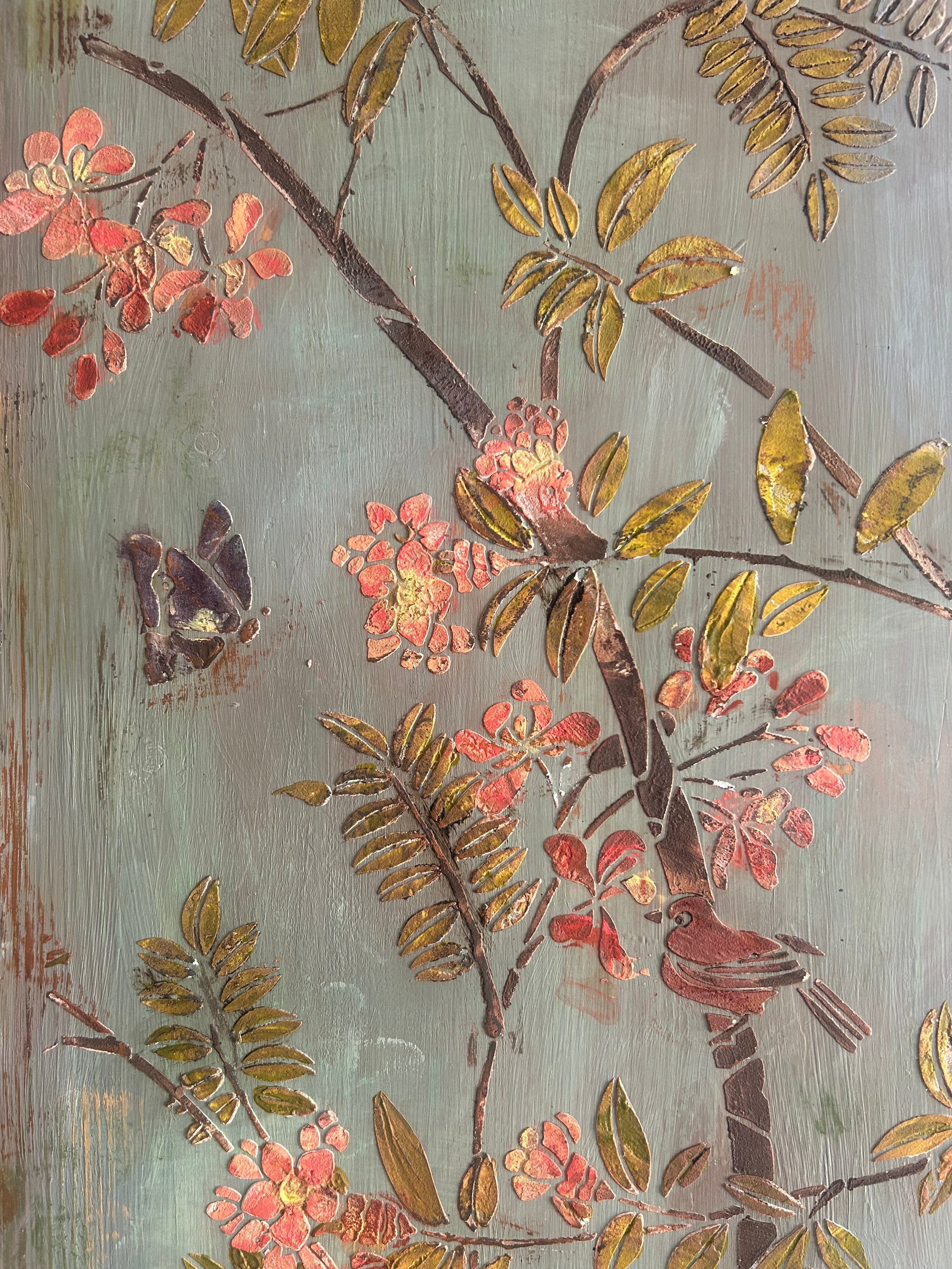 Vintage Painted Double wardrobe with Inlaid Chinoiserie