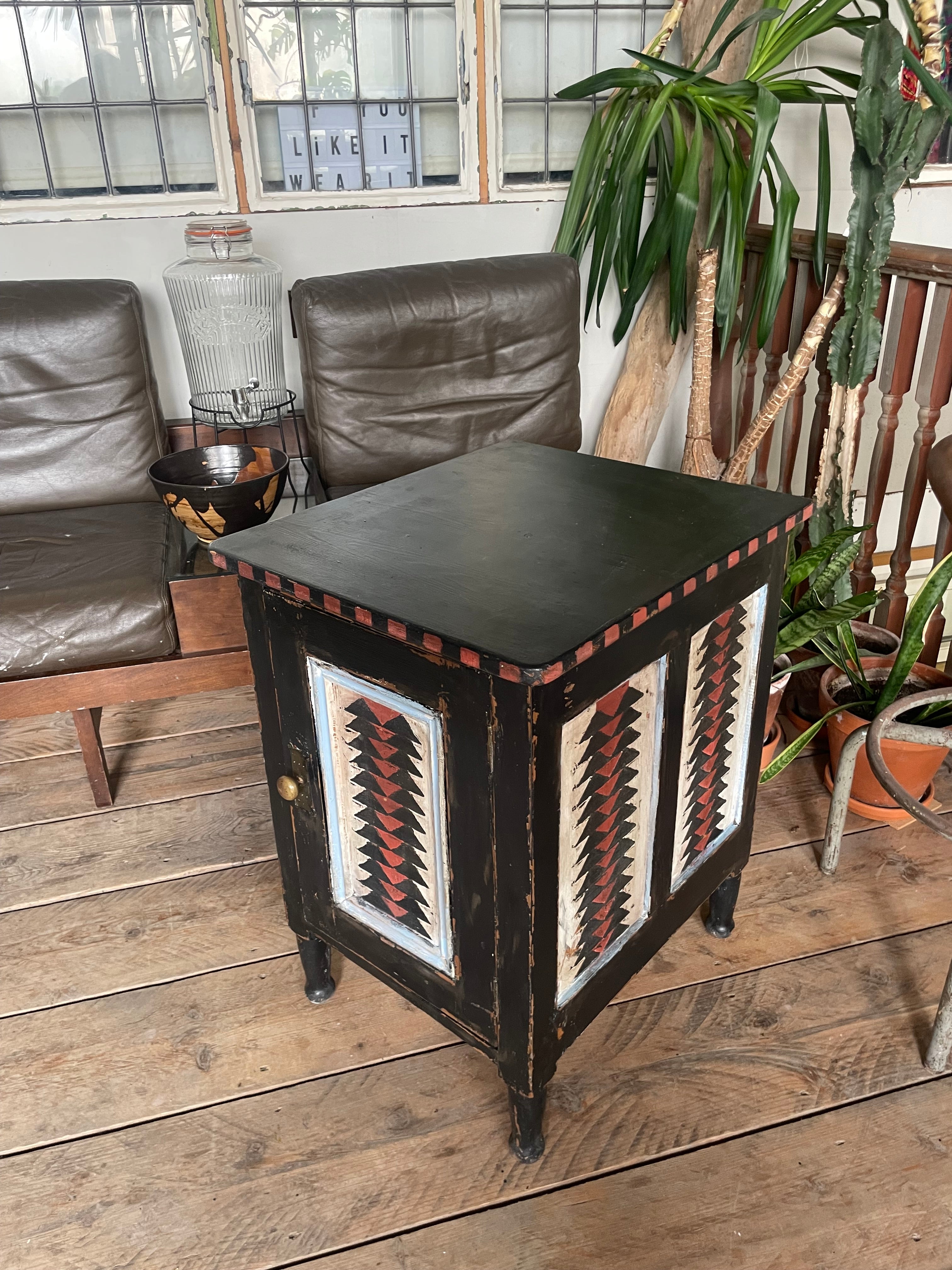 Vintage Painted Pine Folk Art Cupboard/ Bedside Table