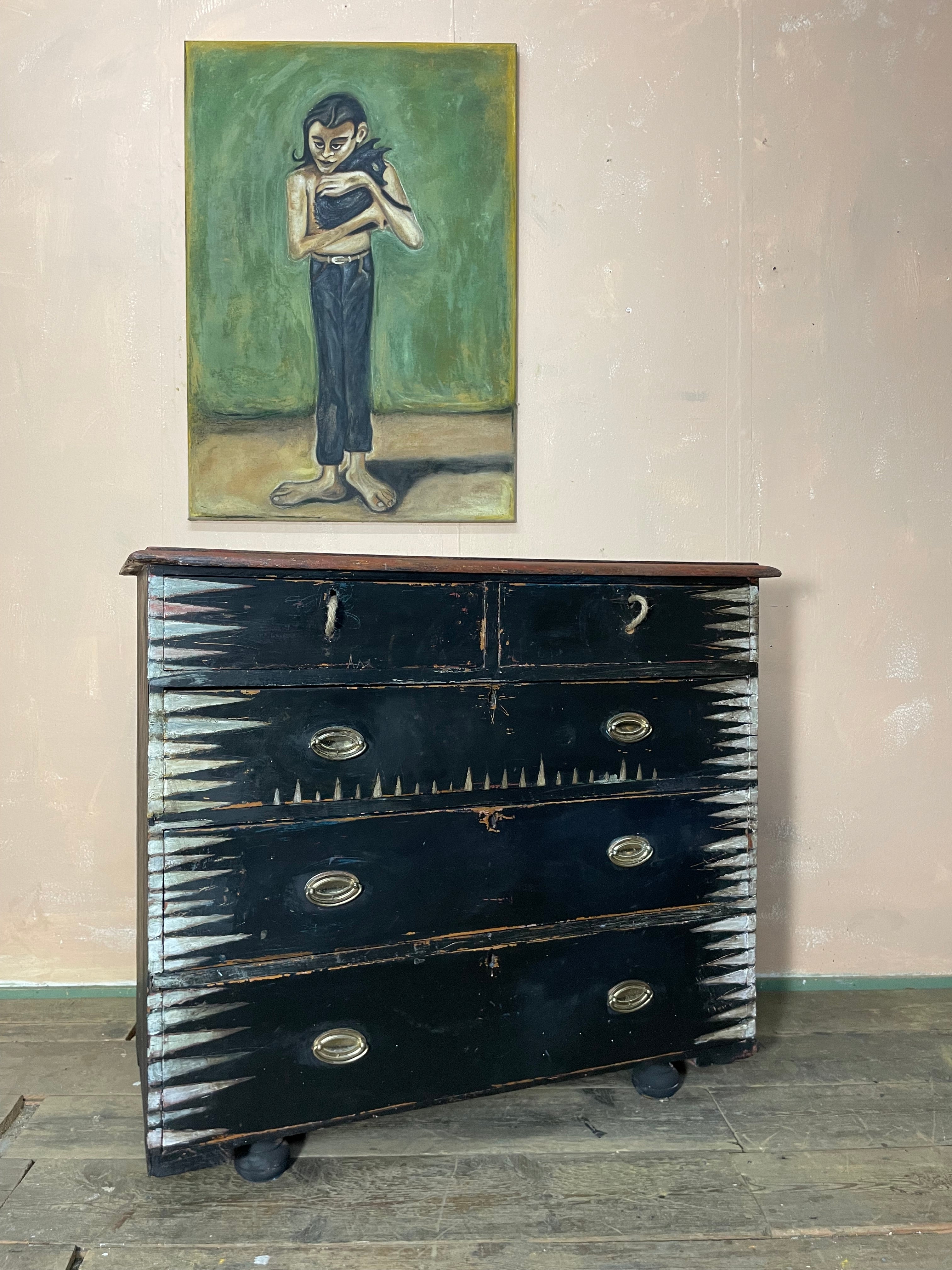 Vintage Painted Pine Folk Art Chest of Drawers