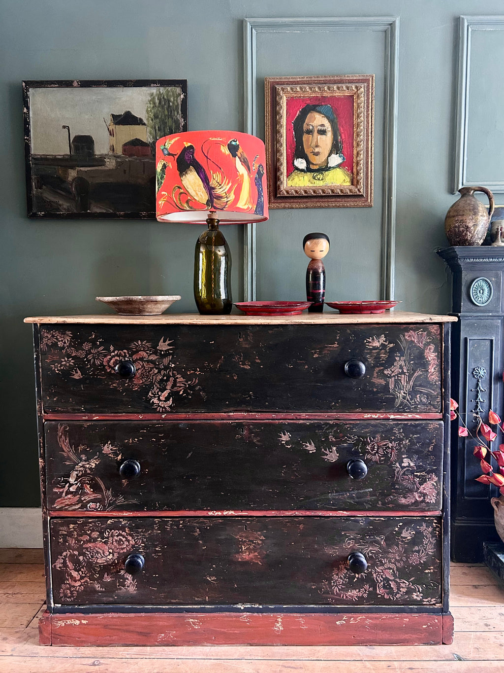 Antique Painted Drawers with Chinoiserie