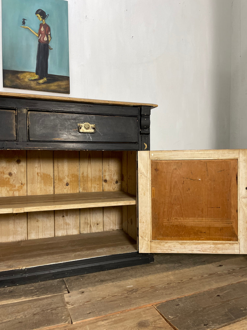 Vintage Painted Pine Sun & Moon Cupboard