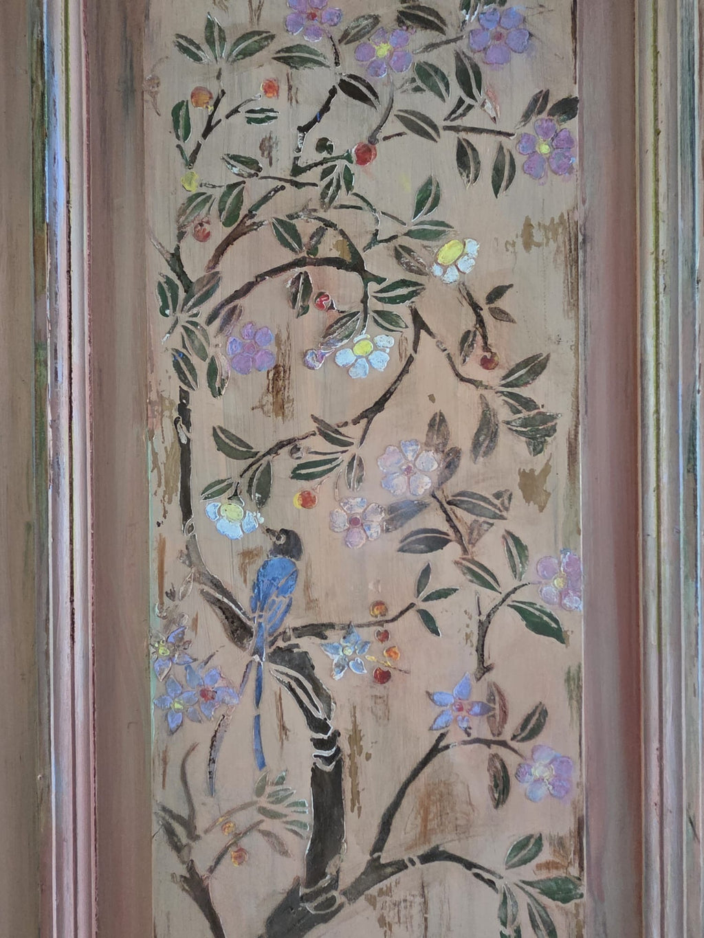 Painted Pine Triple wardrobe with Chinoiserie Panels