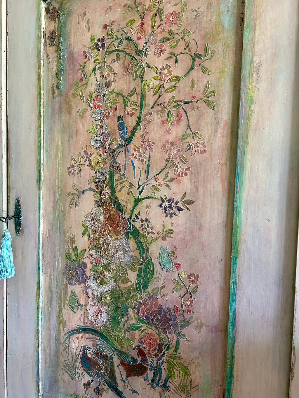 Vintage Painted Cupboard/Armoire with Chinoiserie Panel