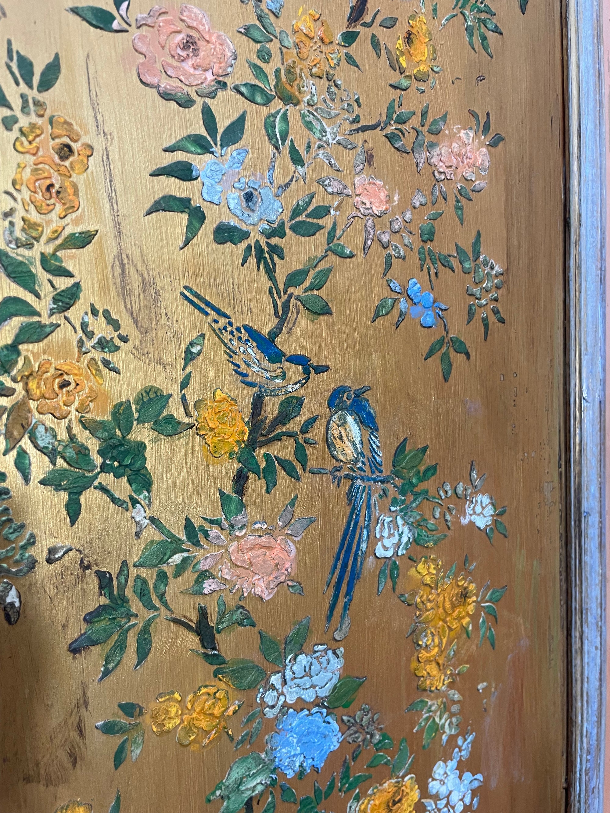 Vintage/ Antique Painted Pine Wardrobe with Inlaid Chinoiserie Panels