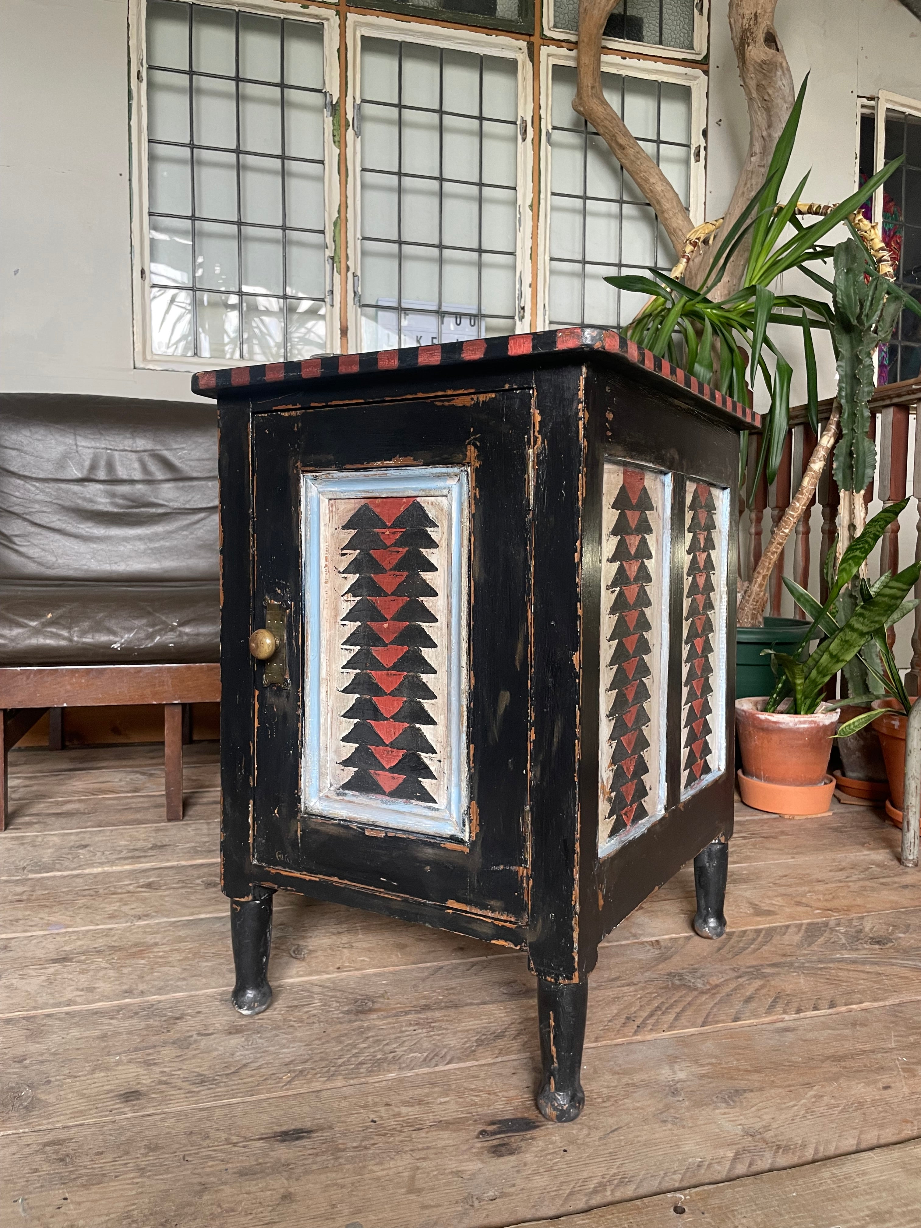 Vintage Painted Pine Folk Art Cupboard/ Bedside Table