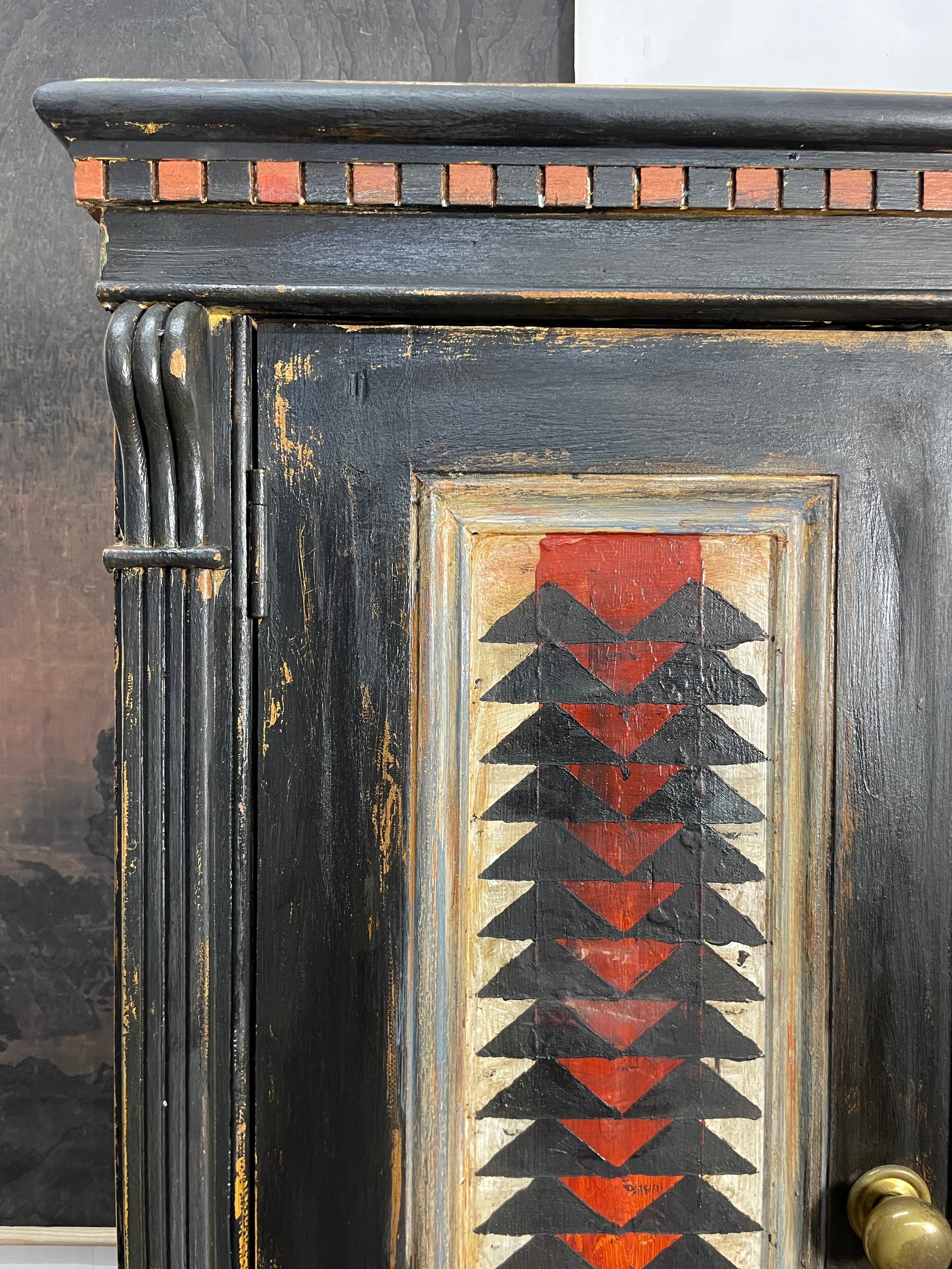 Vintage Painted Pine Folk Art Cupboard