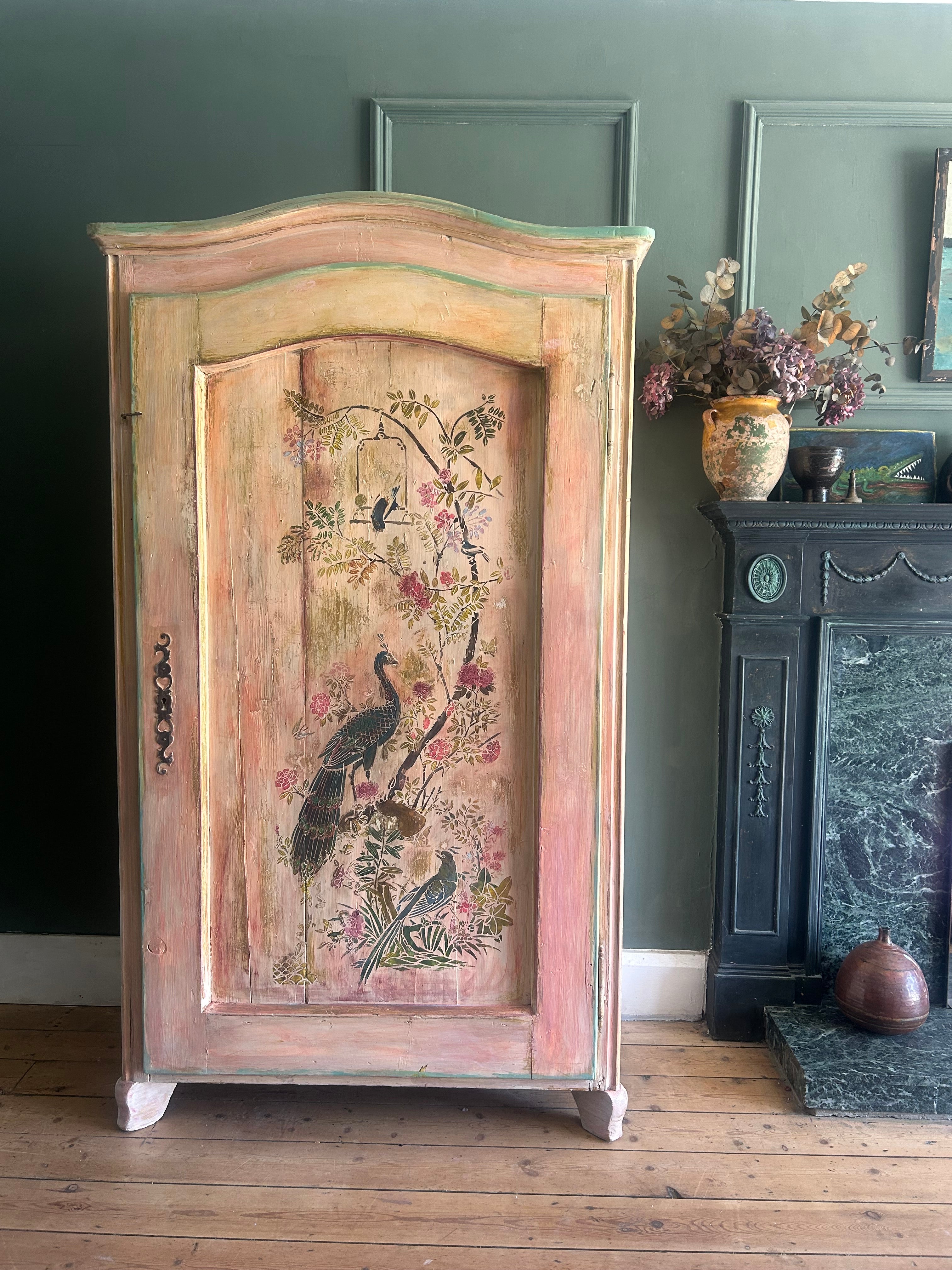 Vintage French Linen Press /Wardrobe with Inlaid Chinoiserie