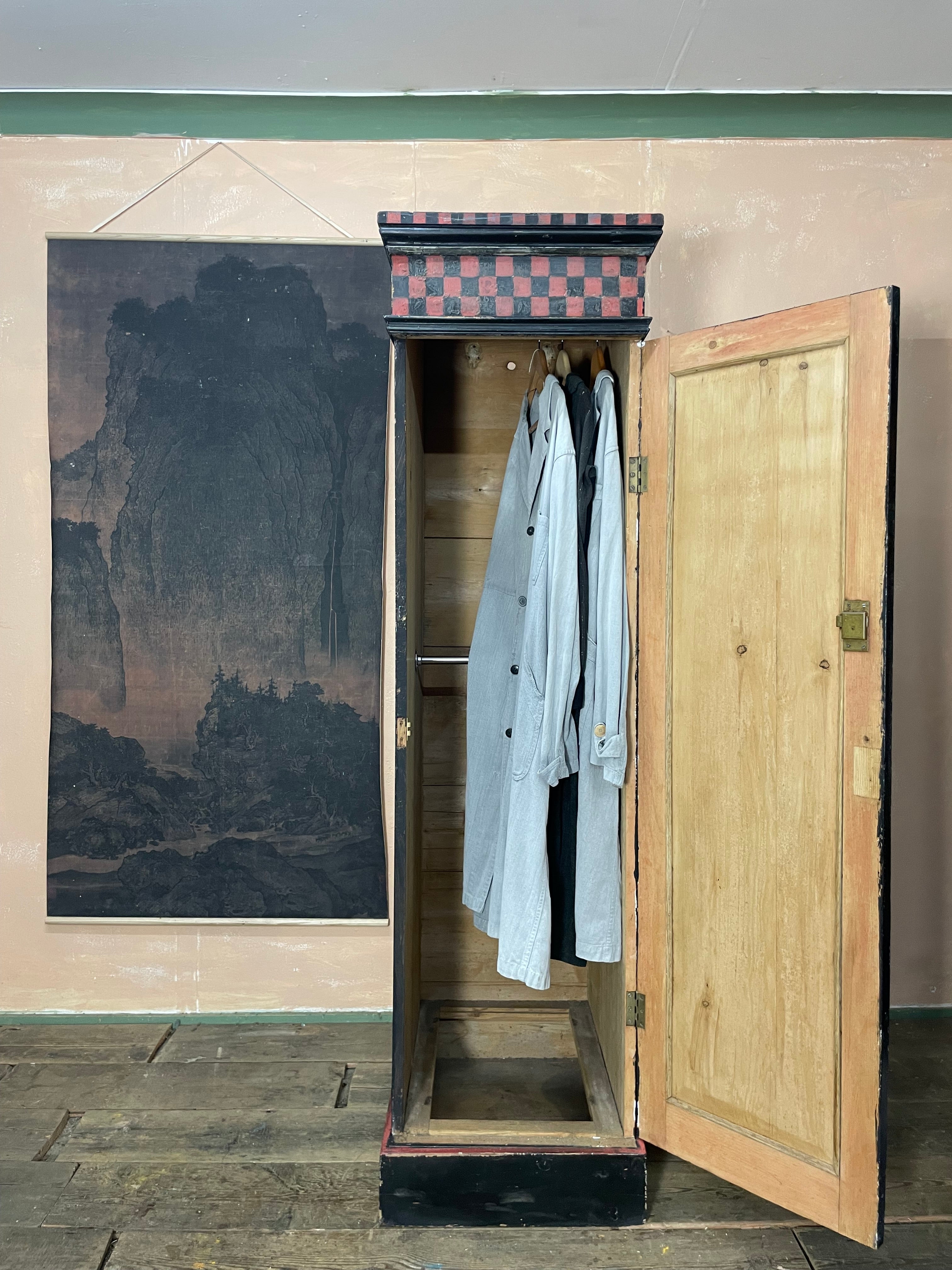 Vintage Painted Pine Folk Art Cupboard