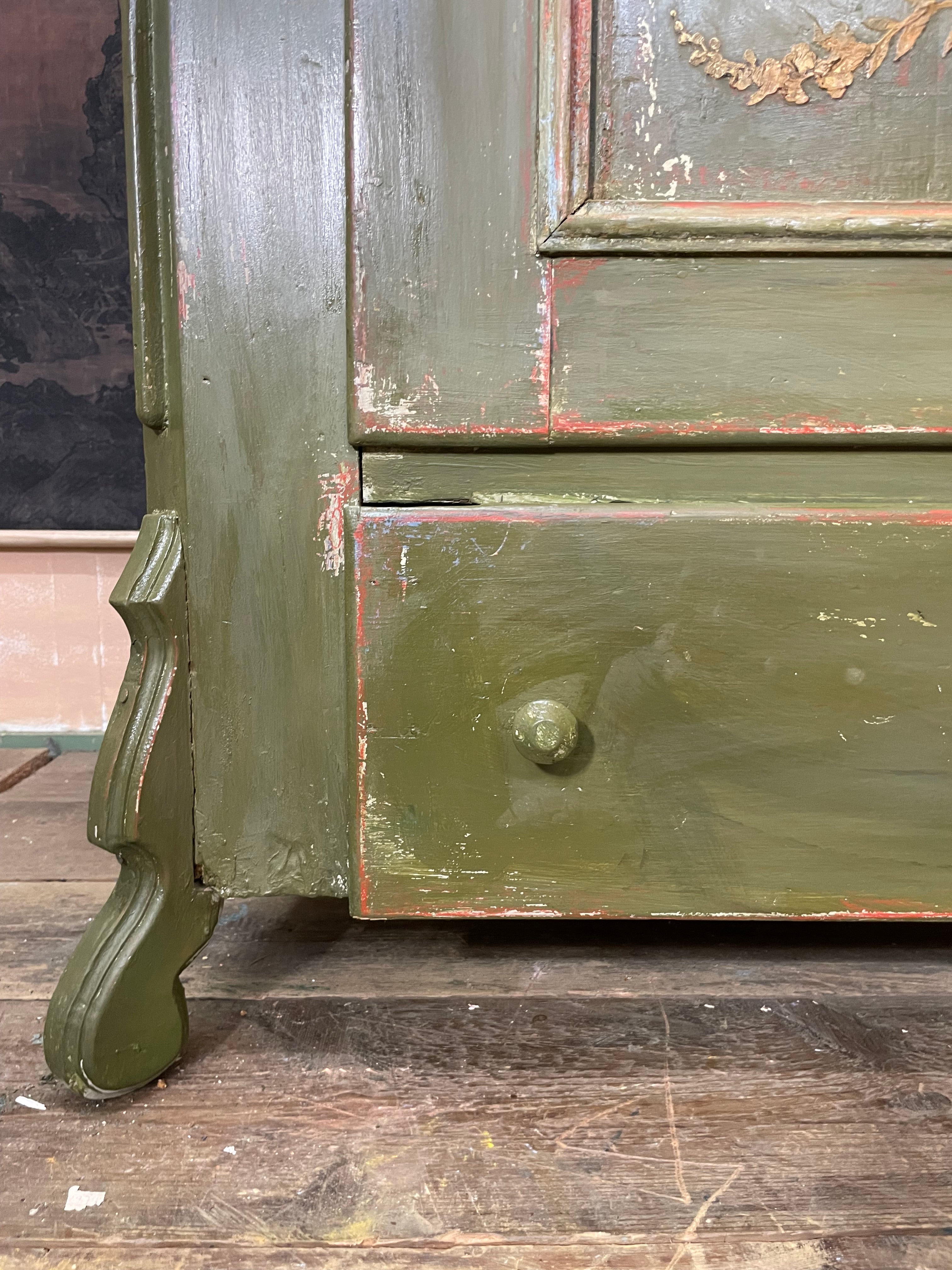 Vintage Painted Pine Wardrobe with Inlaid Boiserie Panel