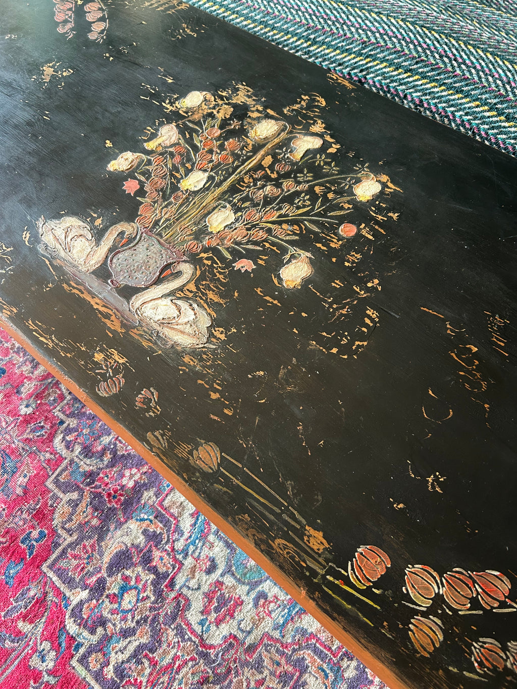 Vintage Painted Coffee Table with Folk Art Design