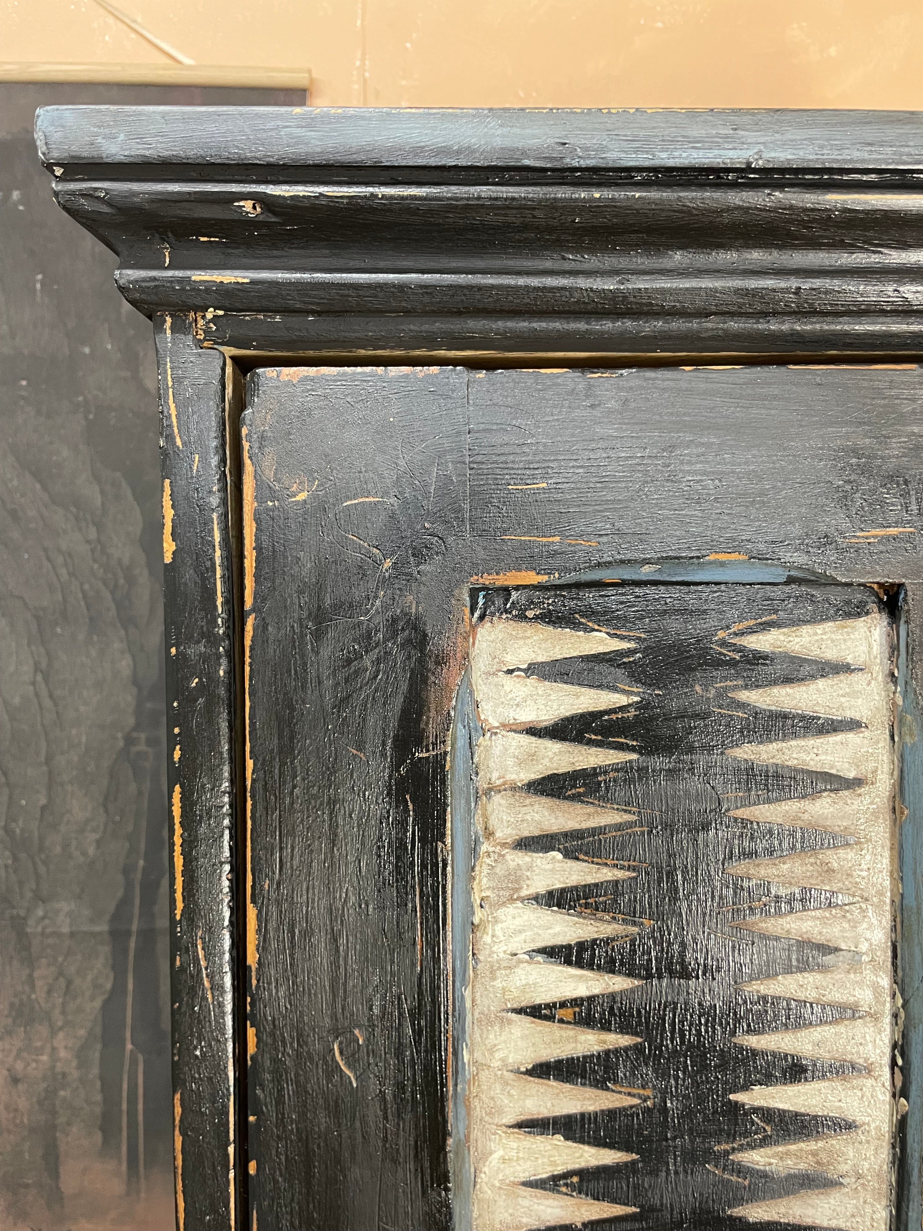 Antique Painted Pine Folk Art Cupboard