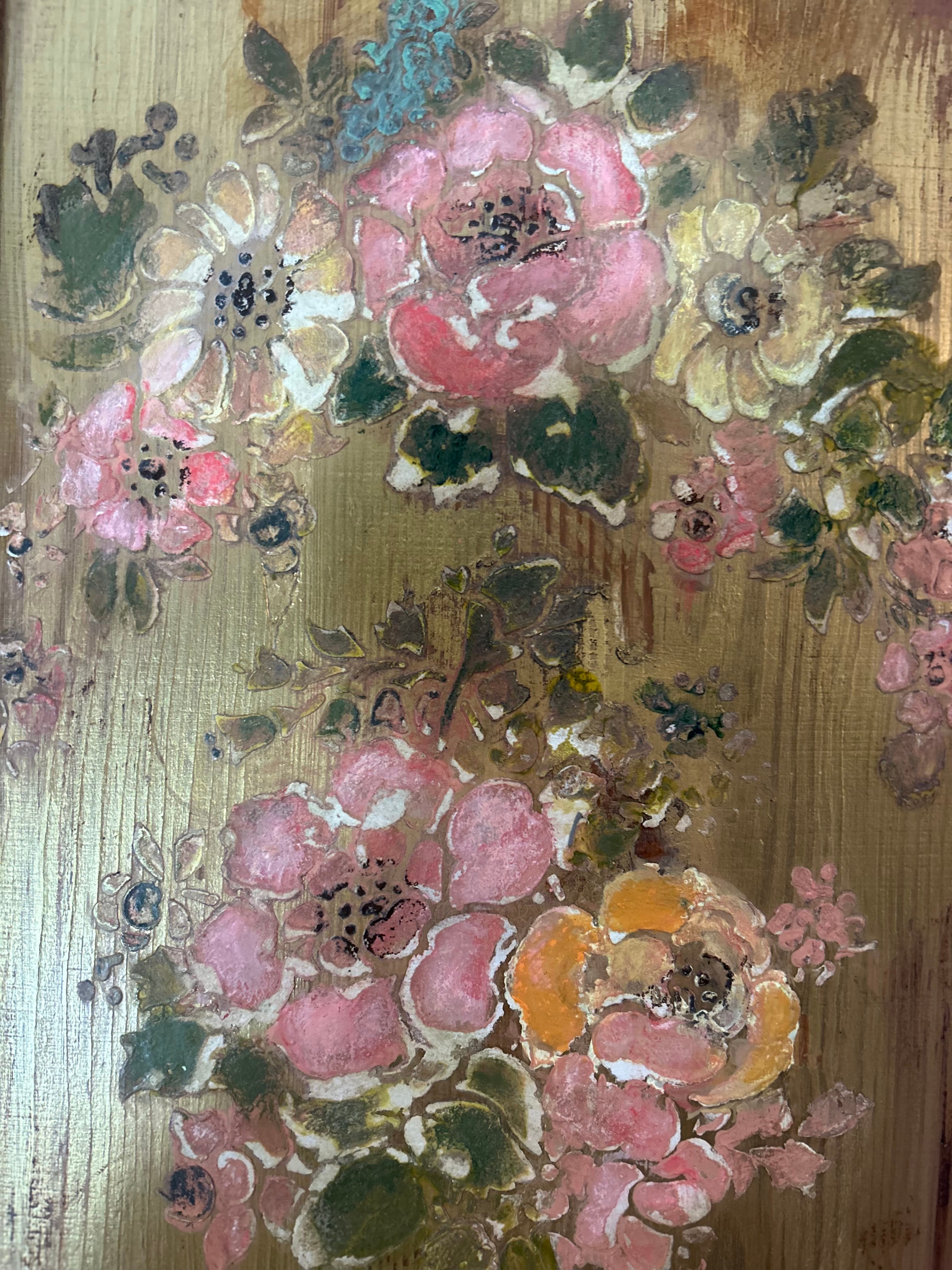 Vintage Painted Pine Triple Wardrobe with Inlaid Chinoiserie
