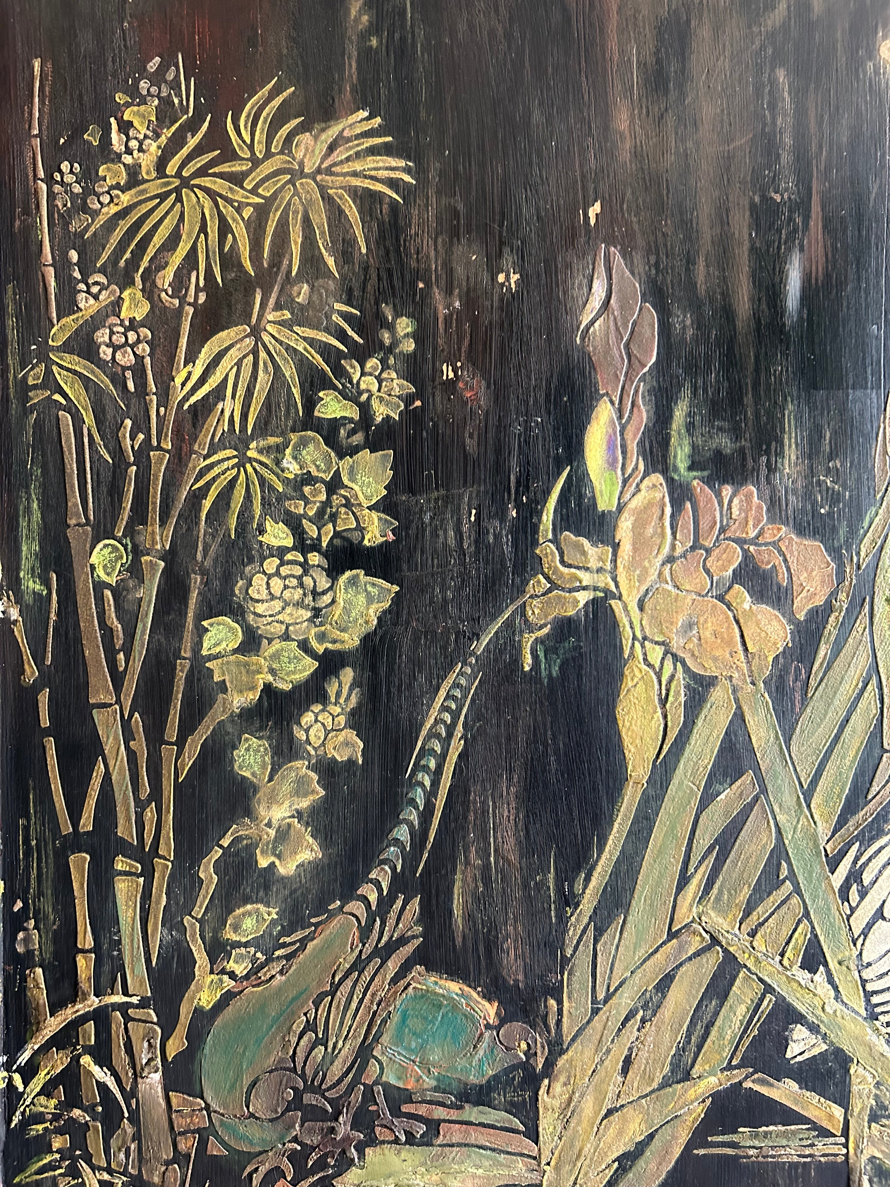 Vintage Painted Pine Armoire with Chinoiserie Panels