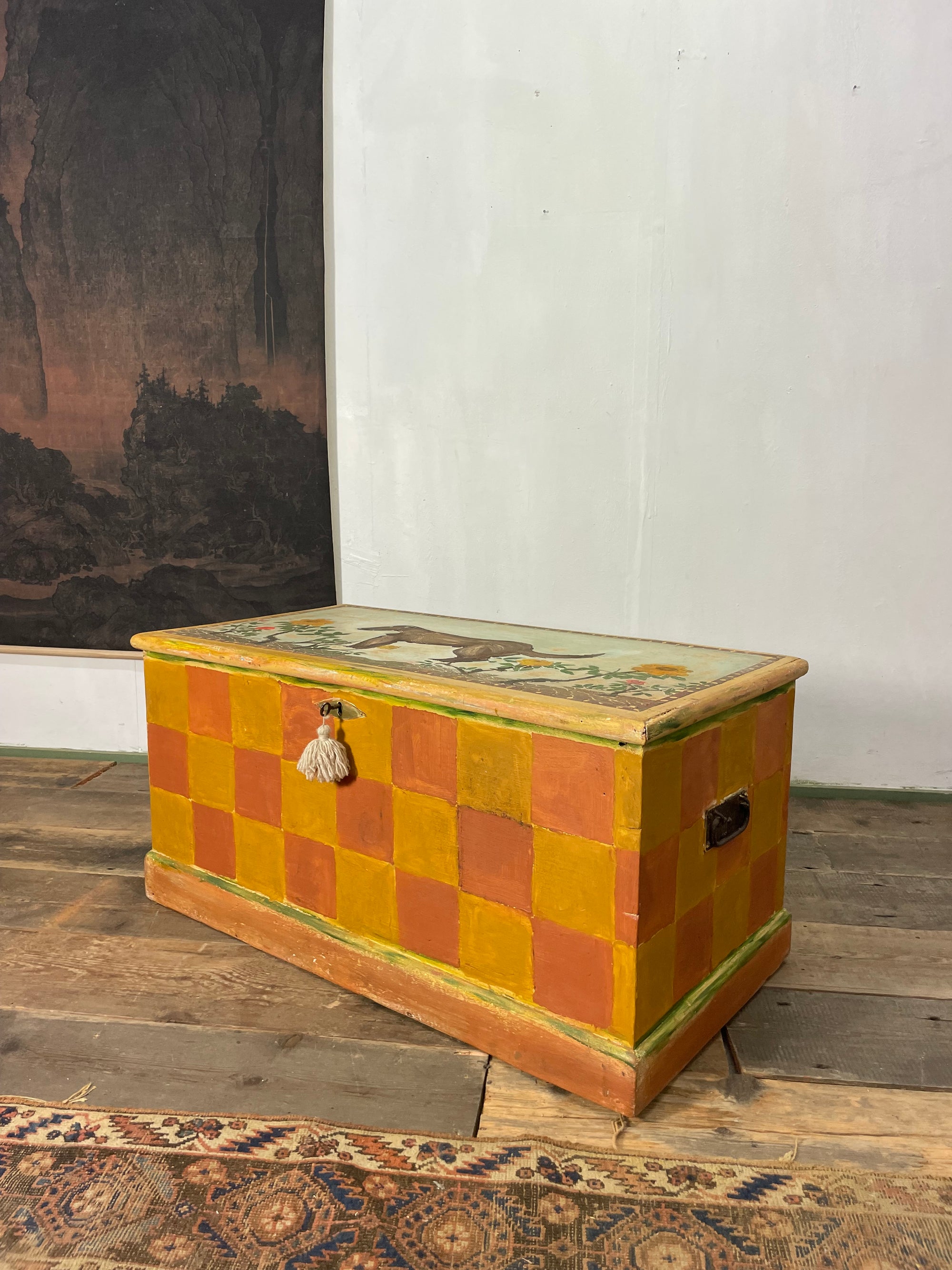 Vintage Folk art Style Blanket Box