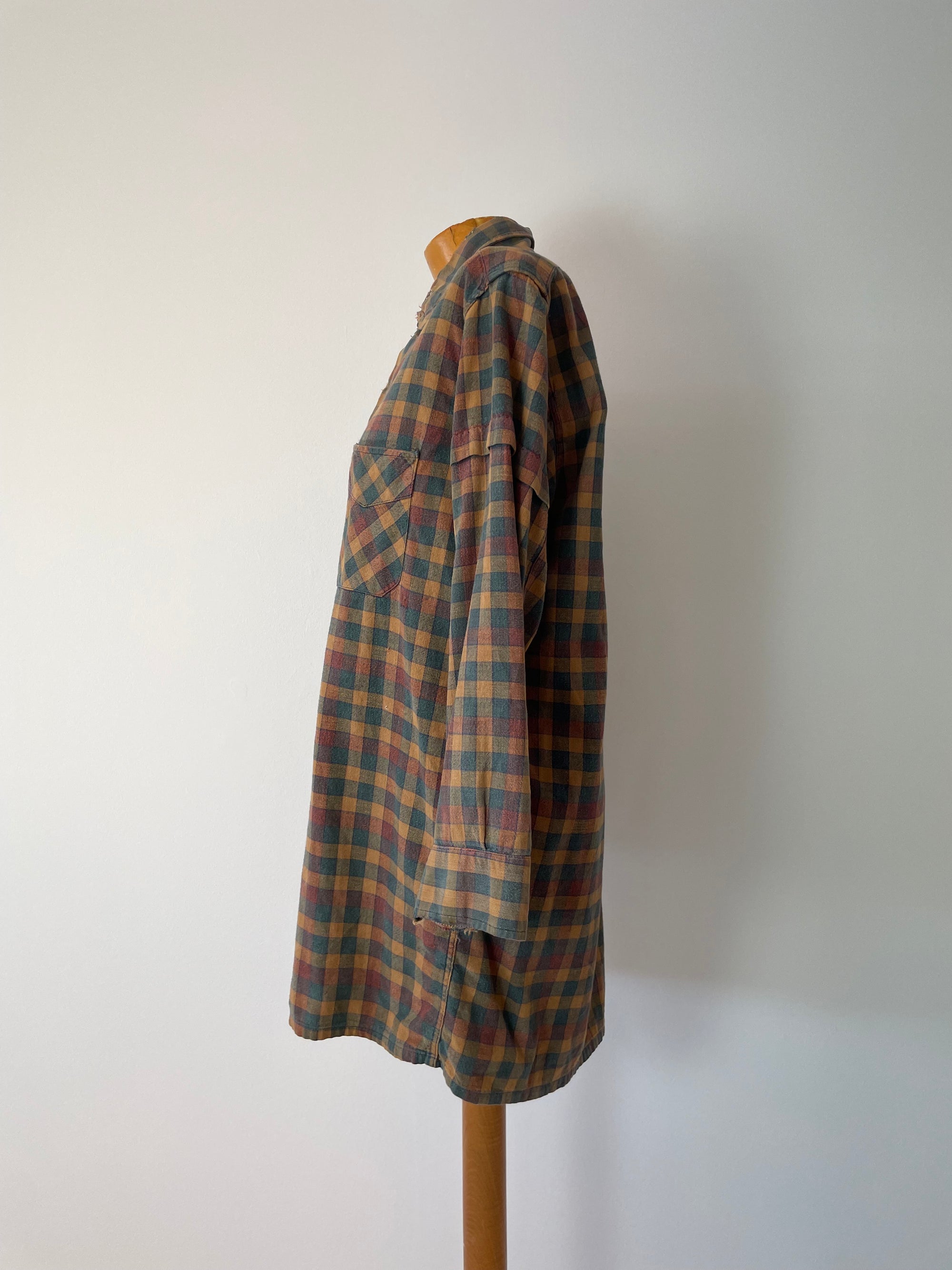 Vintage French Plaid Darned Shirt