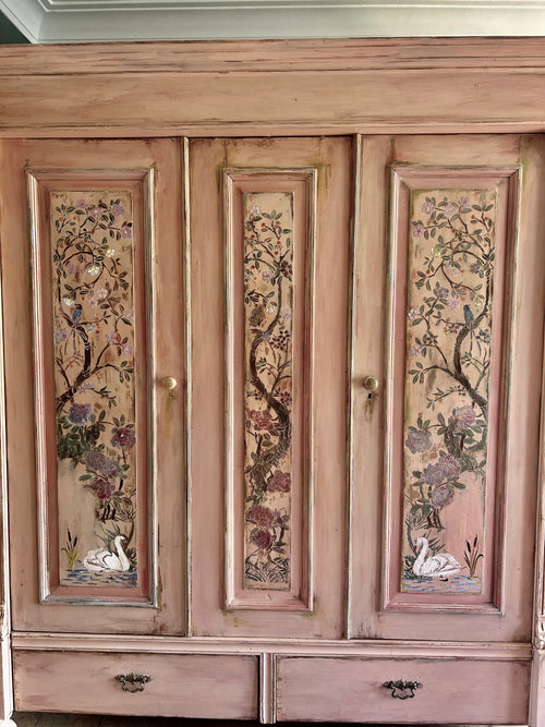 Painted Pine Triple wardrobe with Chinoiserie Panels